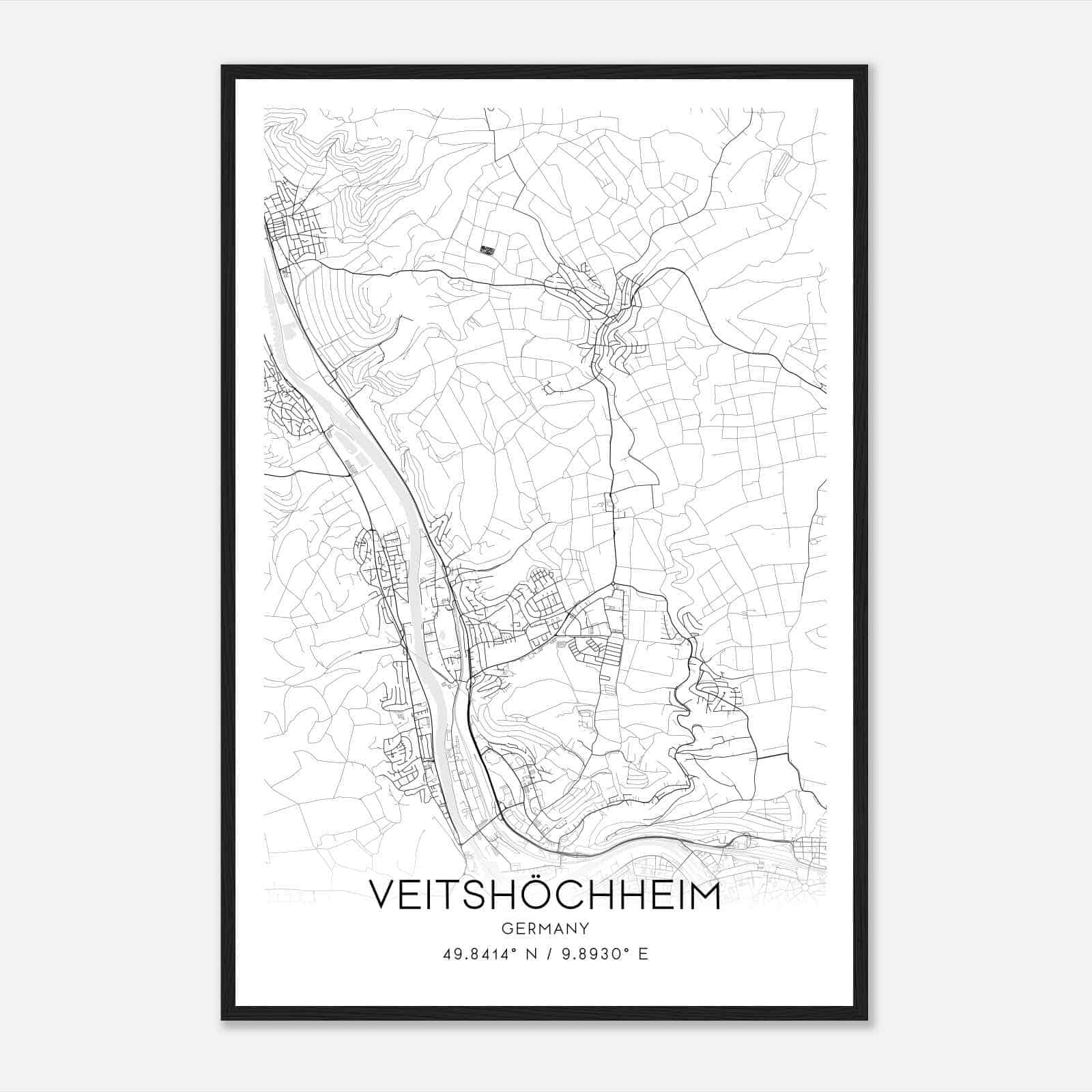 Veitshochheim Germany Map Poster, Modern Home Decor Wall Art Print