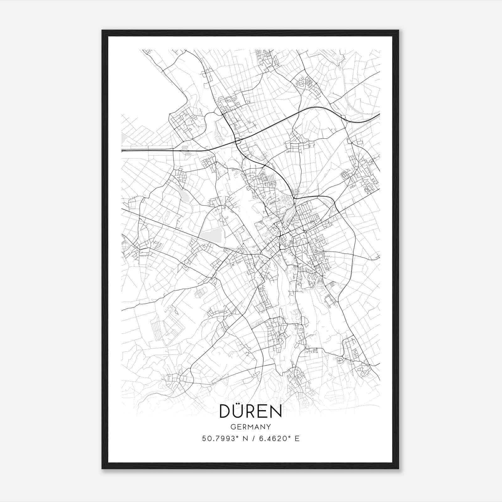 Duren Germany Map Poster, Modern Home Decor Wall Art Print