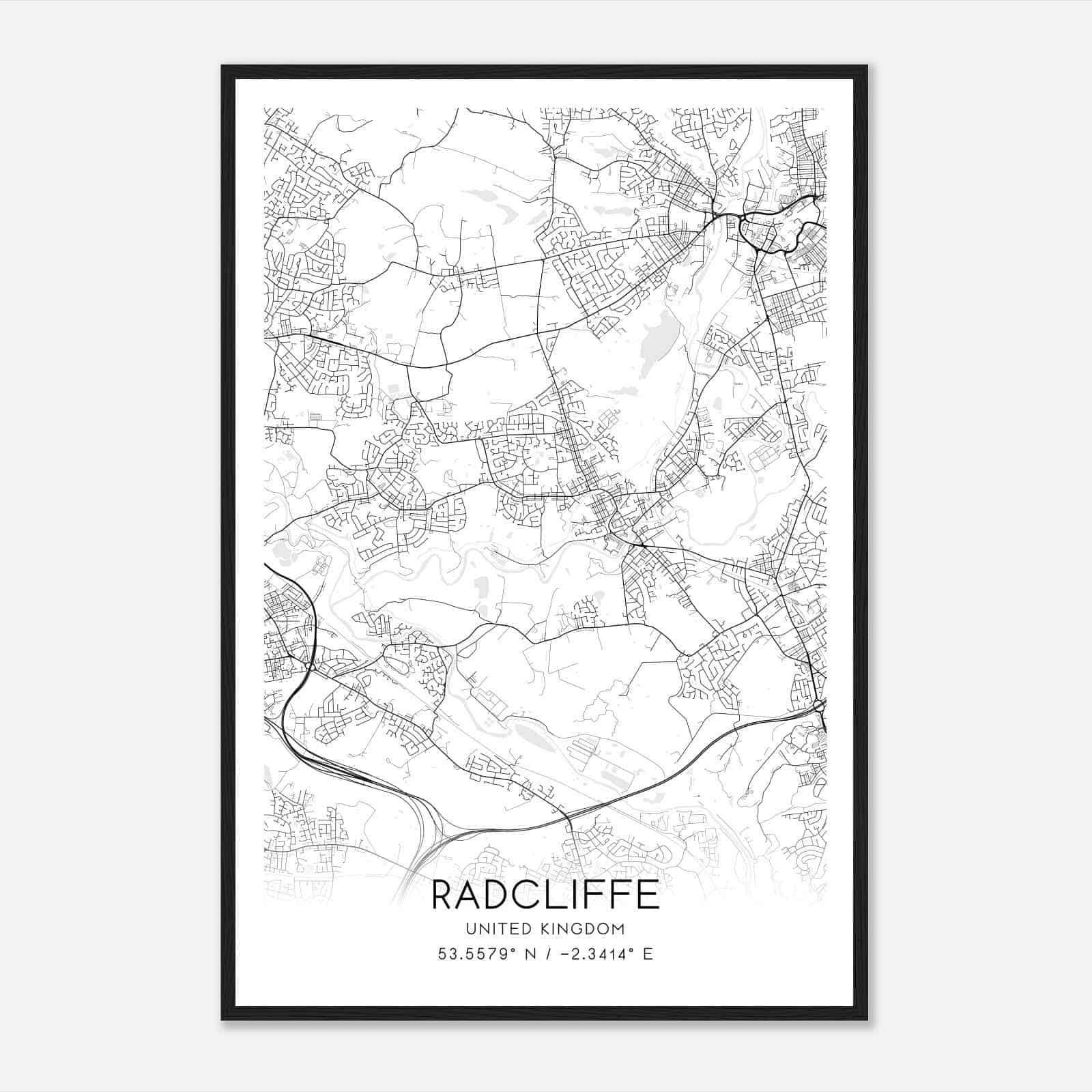 Radcliffe United Kingdom Map Poster, Modern Home Decor Wall Art Print