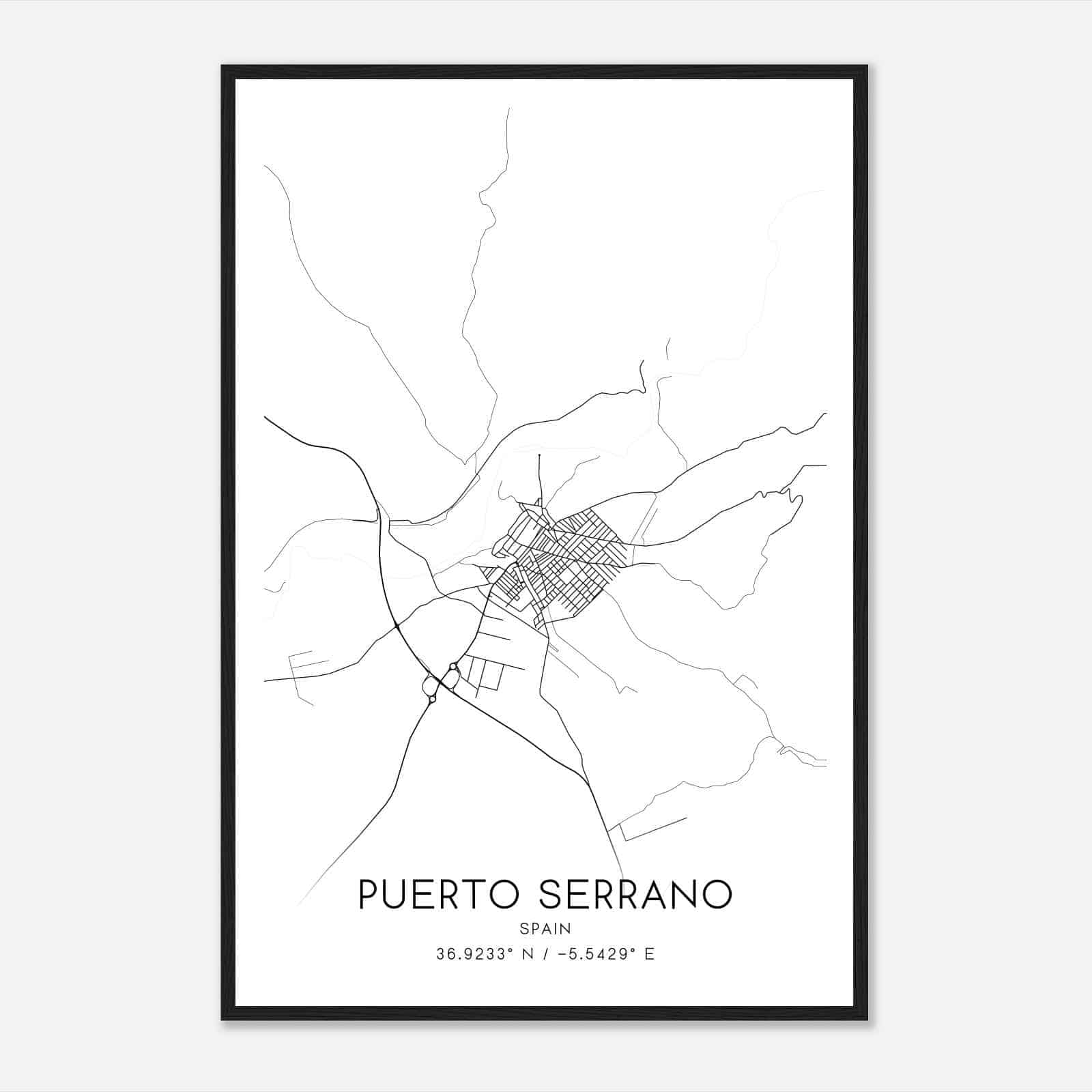 Puerto Serrano Spain Map Poster, Modern Home Decor Wall Art Print