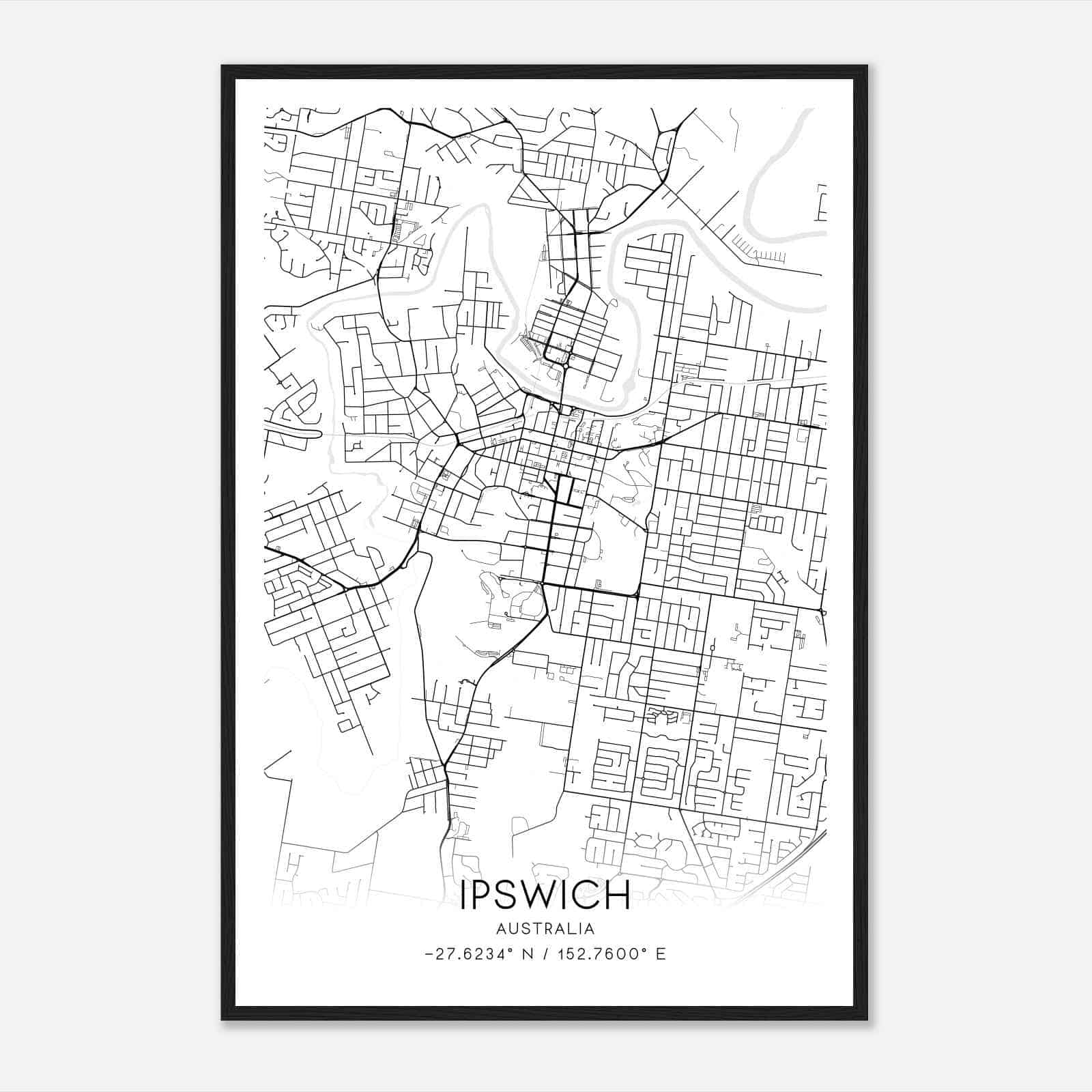 Ipswich Australia Map Poster, Modern Home Decor Wall Art Print