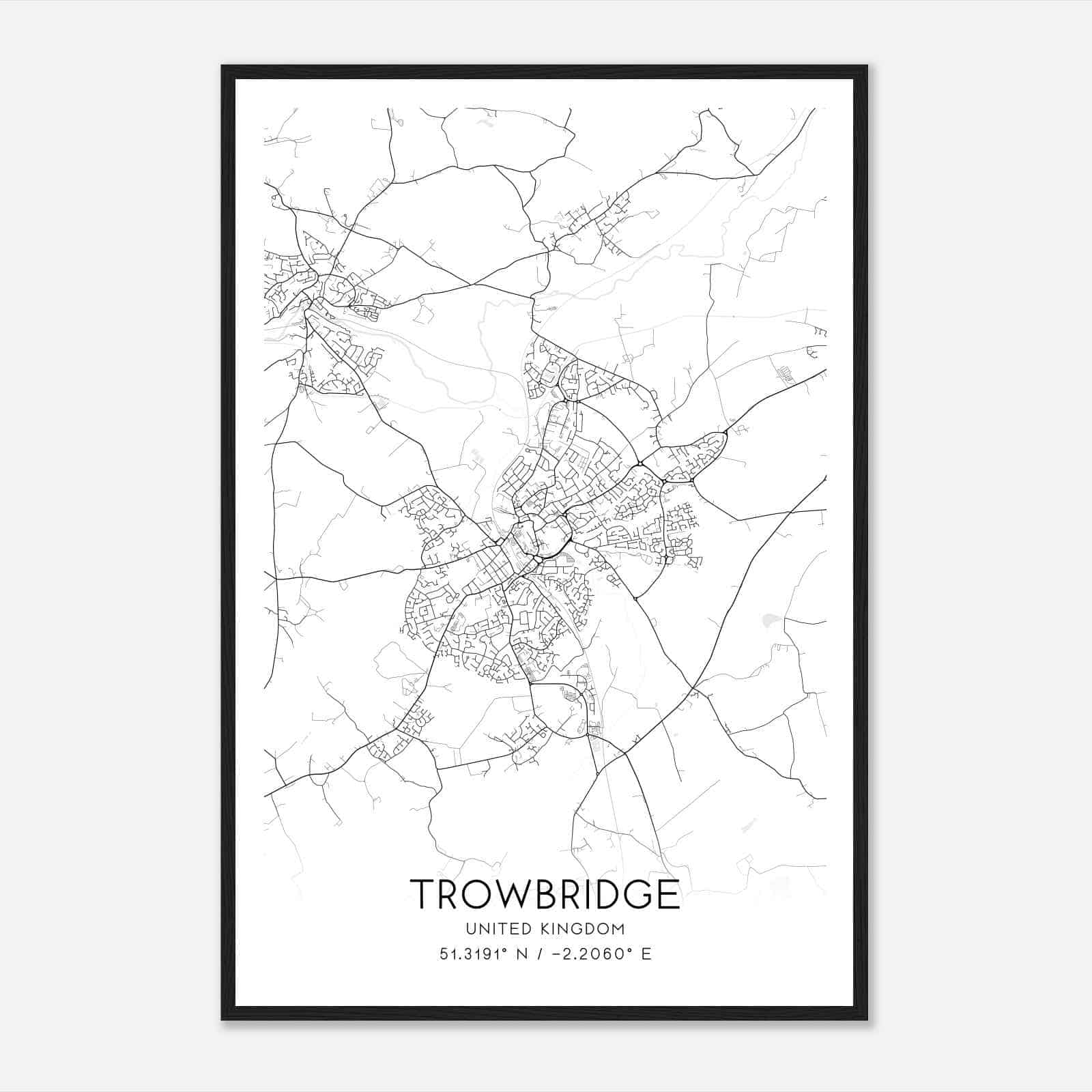 Trowbridge United Kingdom Map Poster, Modern Home Decor Wall Art Print