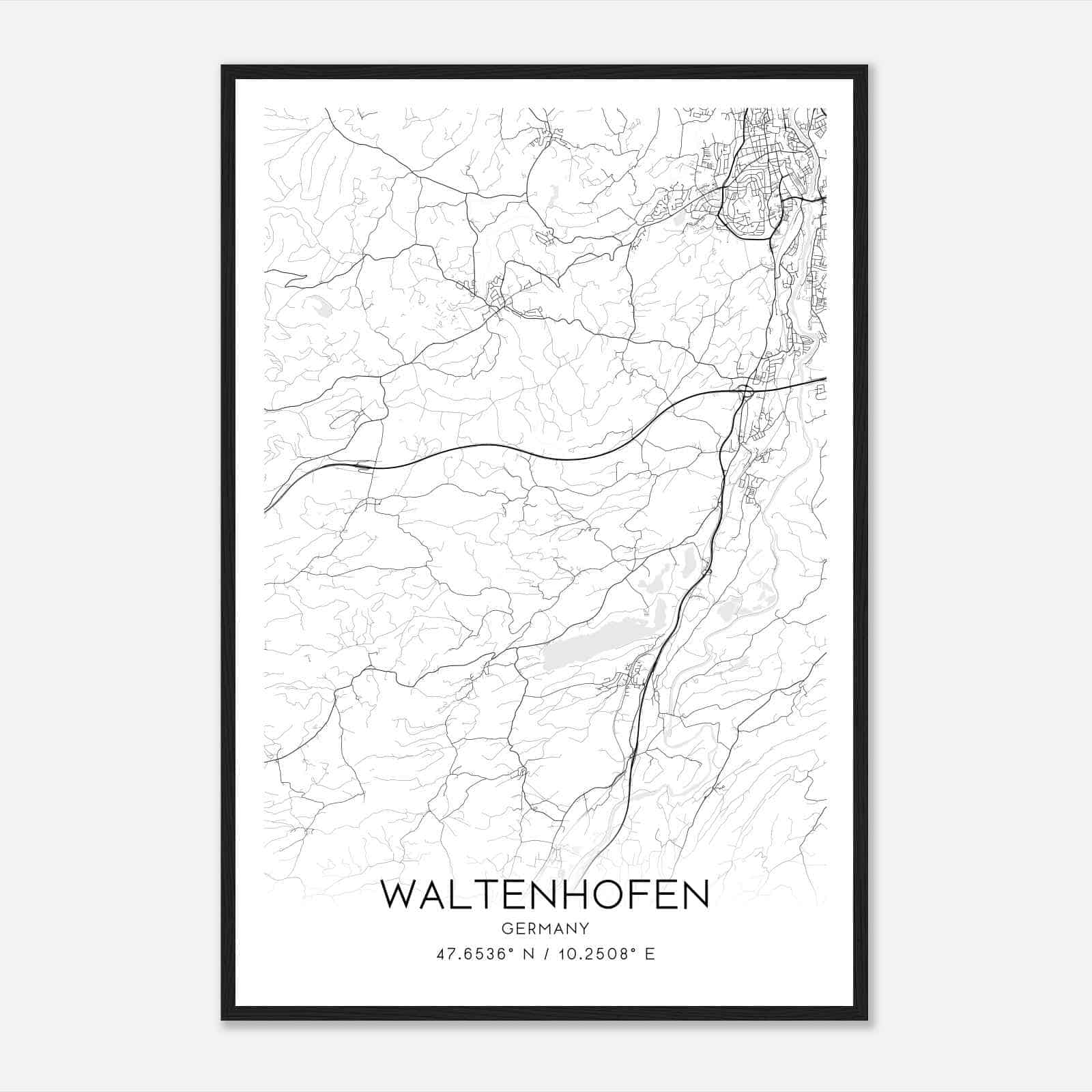 Waltenhofen Germany Map Poster, Modern Home Decor Wall Art Print