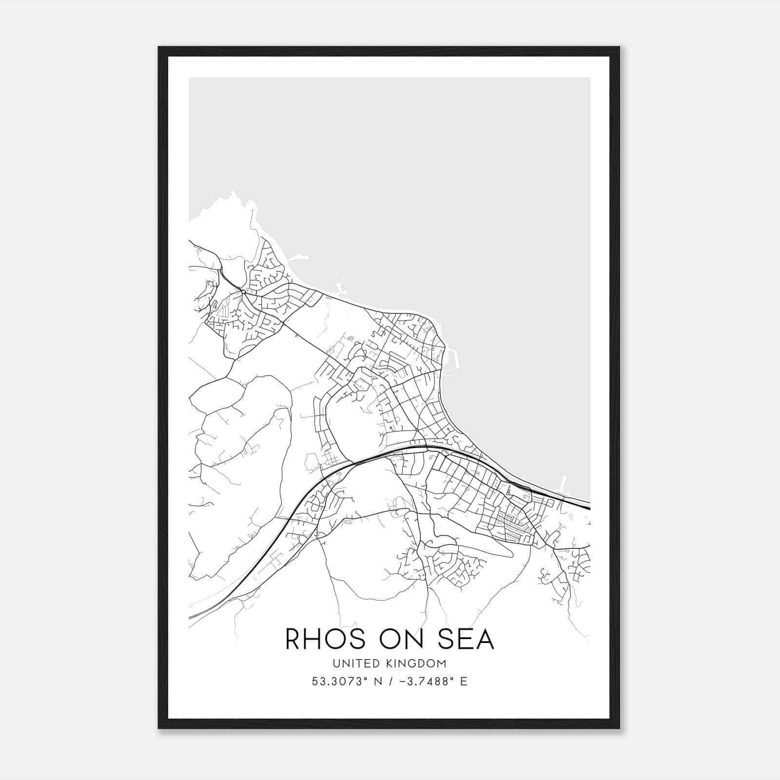 Rhos-on-Sea United Kingdom Map Poster, Modern Home Decor Wall Art Print