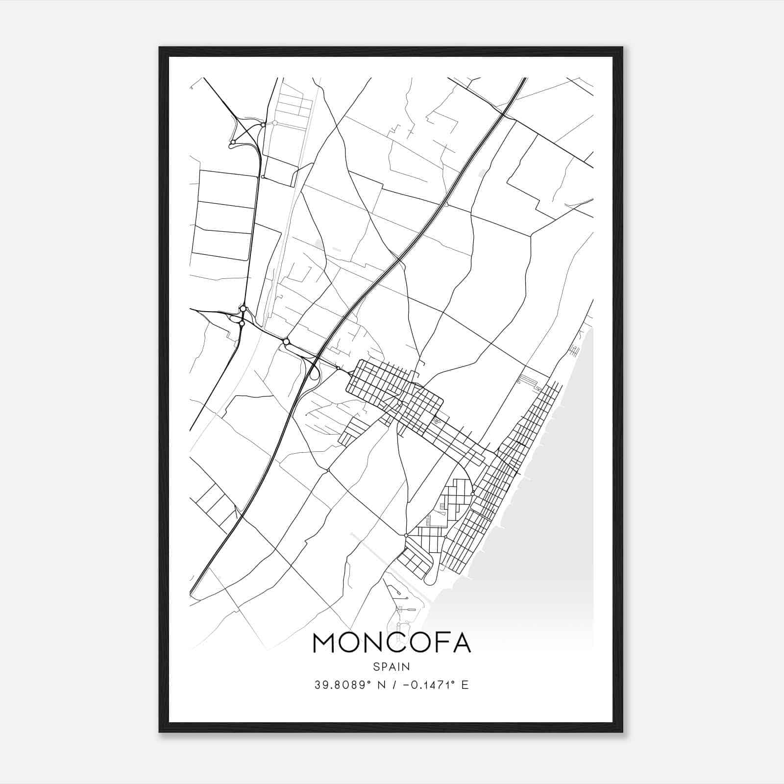 Moncofar Spain Map Poster, Modern Home Decor Wall Art Print