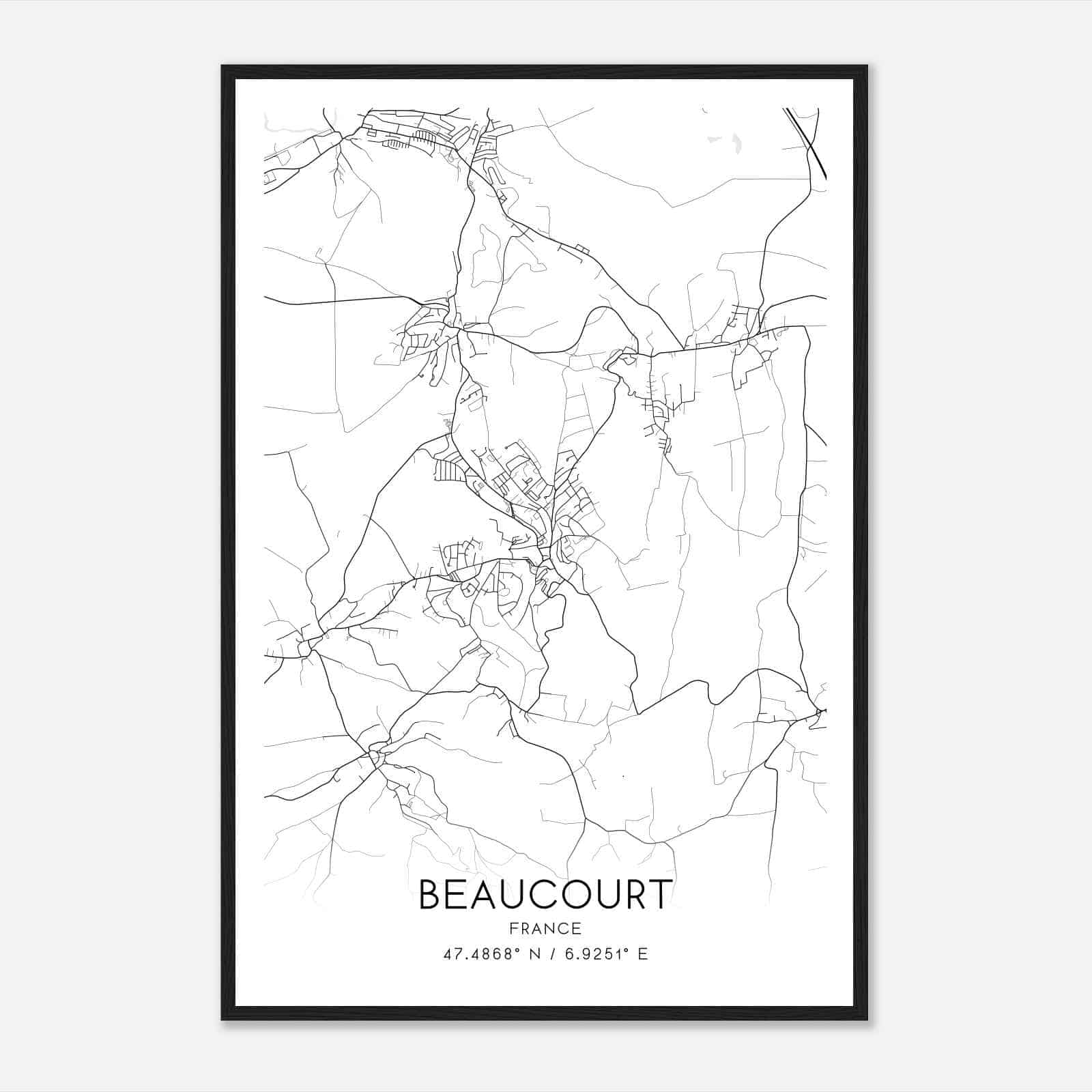 Beaucourt France Map Poster, Modern Home Decor Wall Art Print