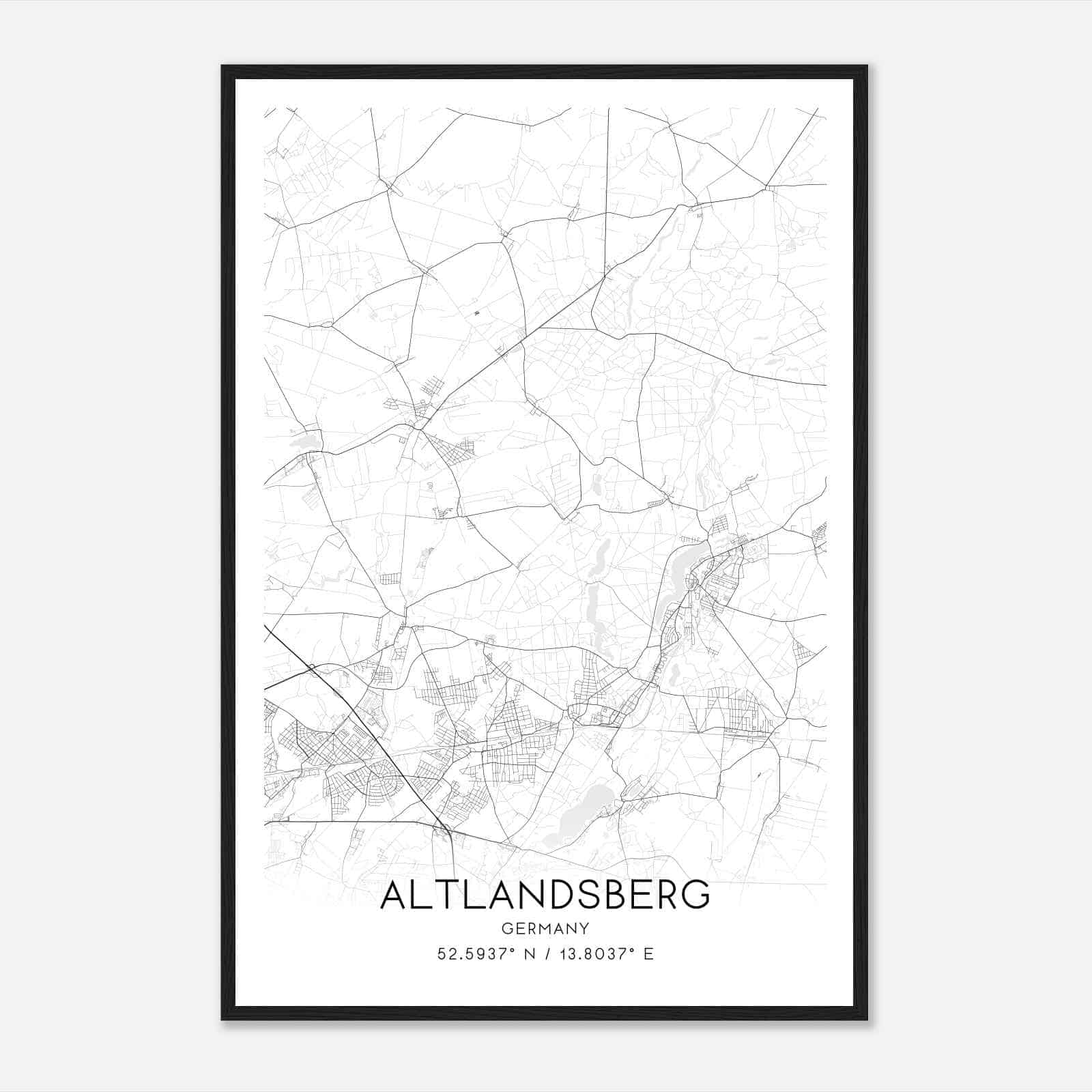 Altlandsberg Germany Map Poster, Modern Home Decor Wall Art Print