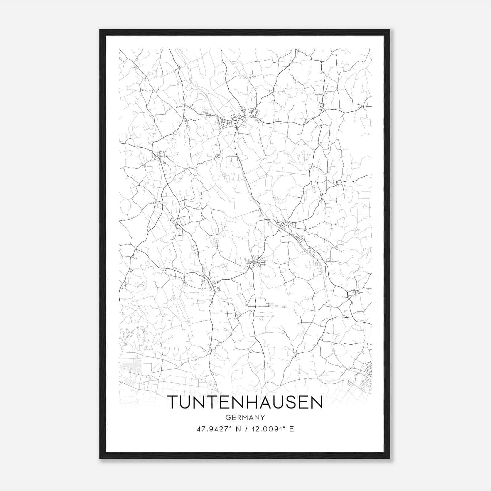 Tuntenhausen Germany Map Poster, Modern Home Decor Wall Art Print