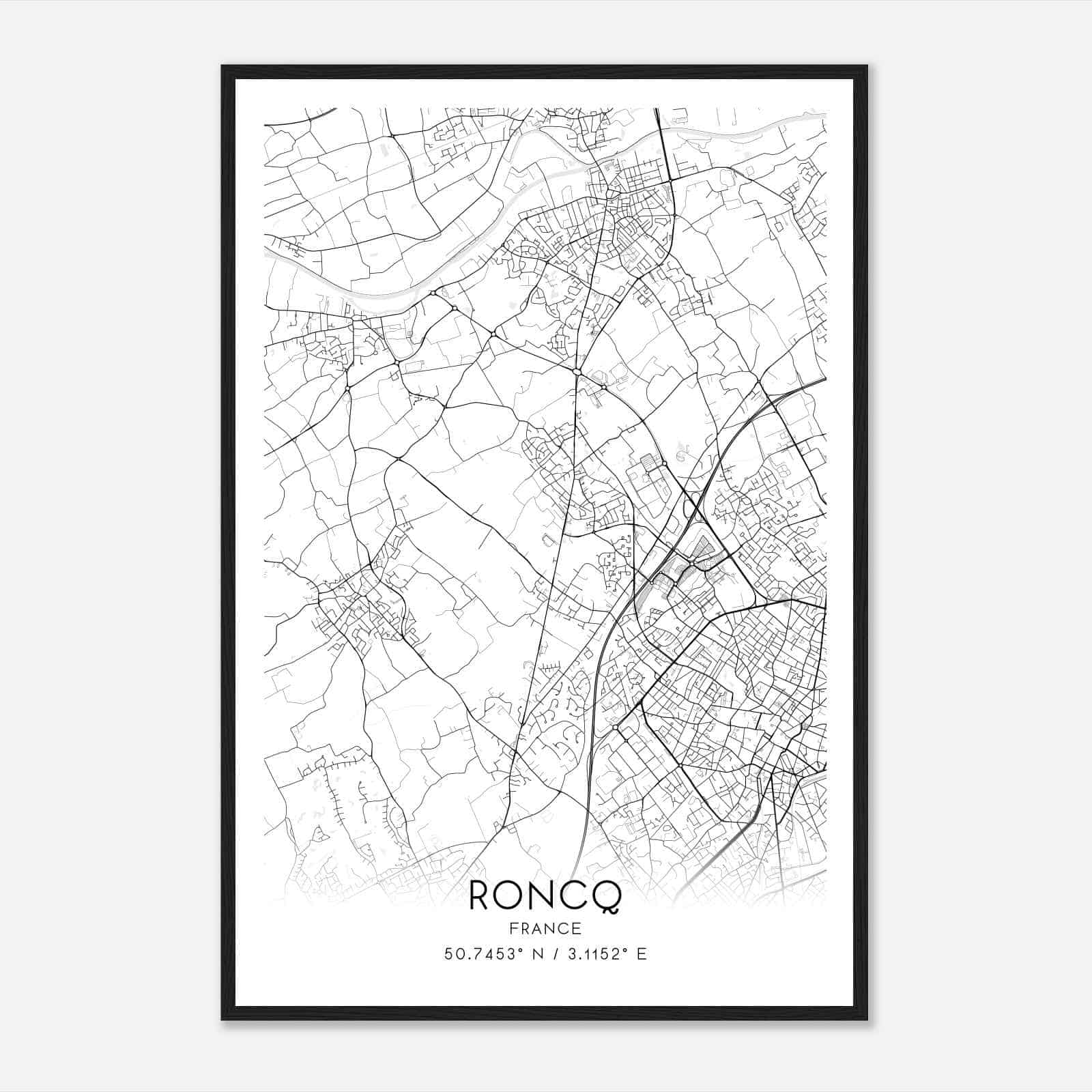 Roncq France Map Poster, Modern Home Decor Wall Art Print