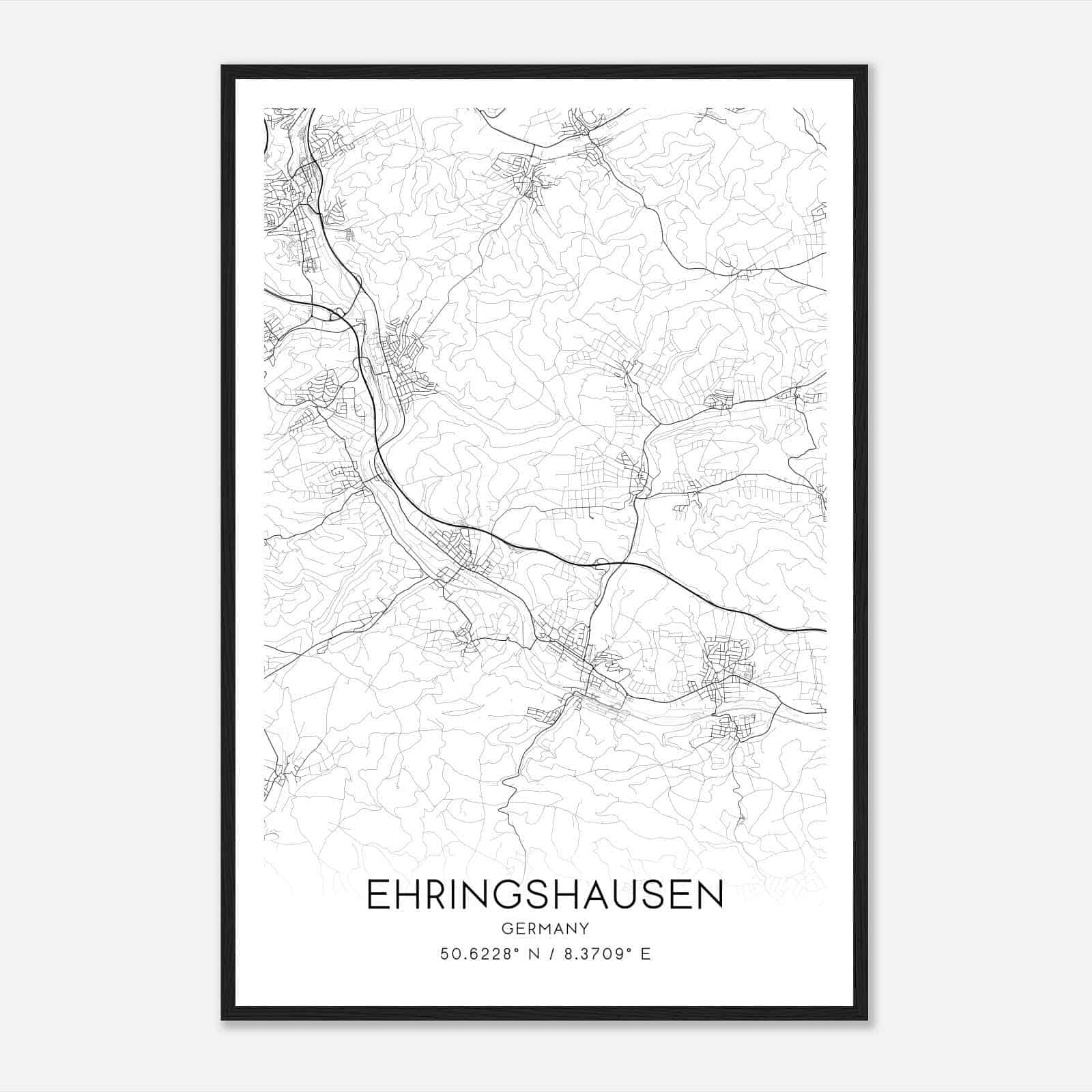 Ehringshausen Germany Map Poster, Modern Home Decor Wall Art Print