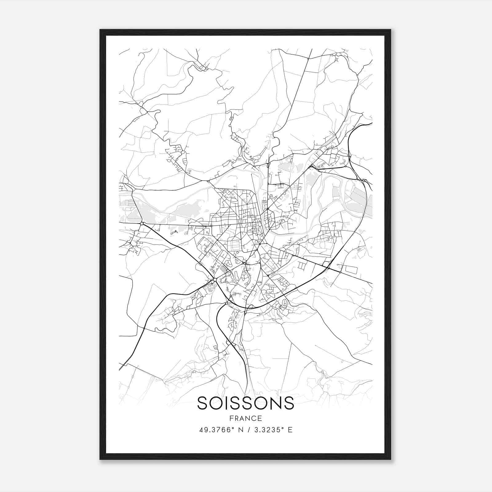 Soissons France Map Poster, Modern Home Decor Wall Art Print