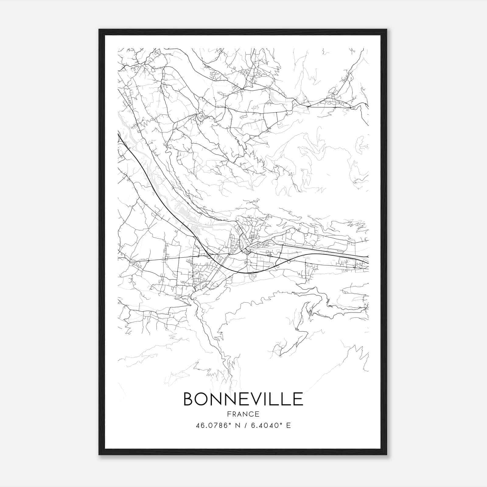 Bonneville France Map Poster, Modern Home Decor Wall Art Print