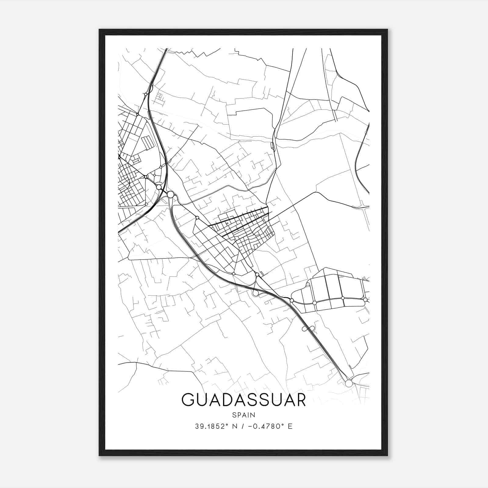 Guadasuar Spain Map Poster, Modern Home Decor Wall Art Print