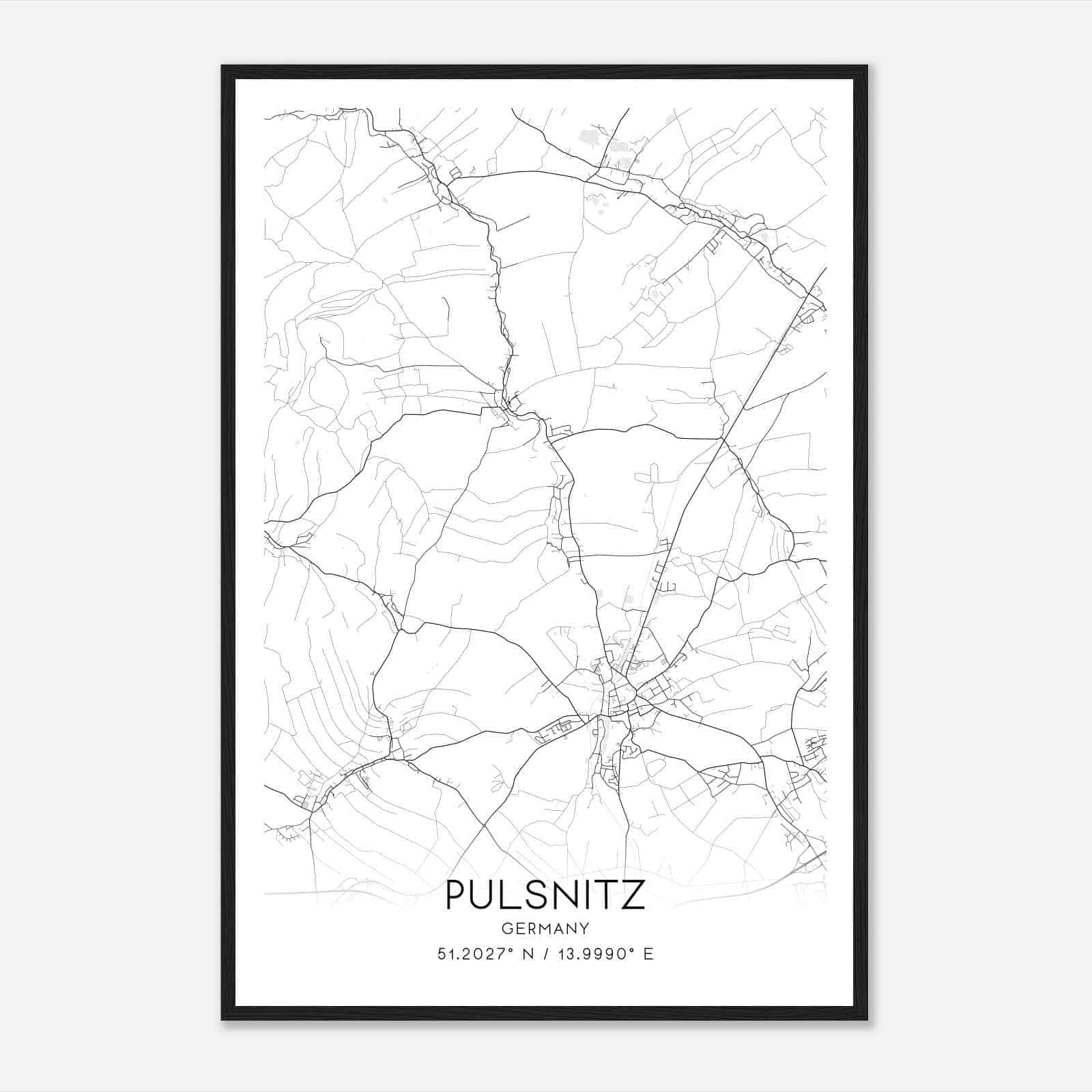 Pulsnitz Germany Map Poster, Modern Home Decor Wall Art Print