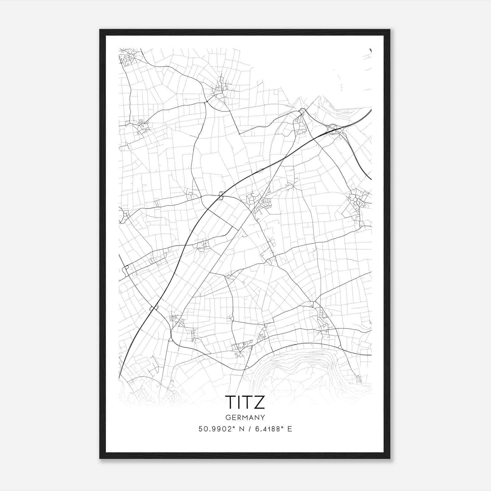 Titz Germany Map Poster, Modern Home Decor Wall Art Print