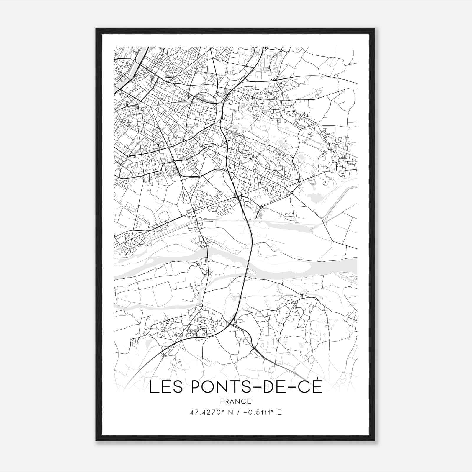 Les Ponts-de-Ce France Map Poster, Modern Home Decor Wall Art Print