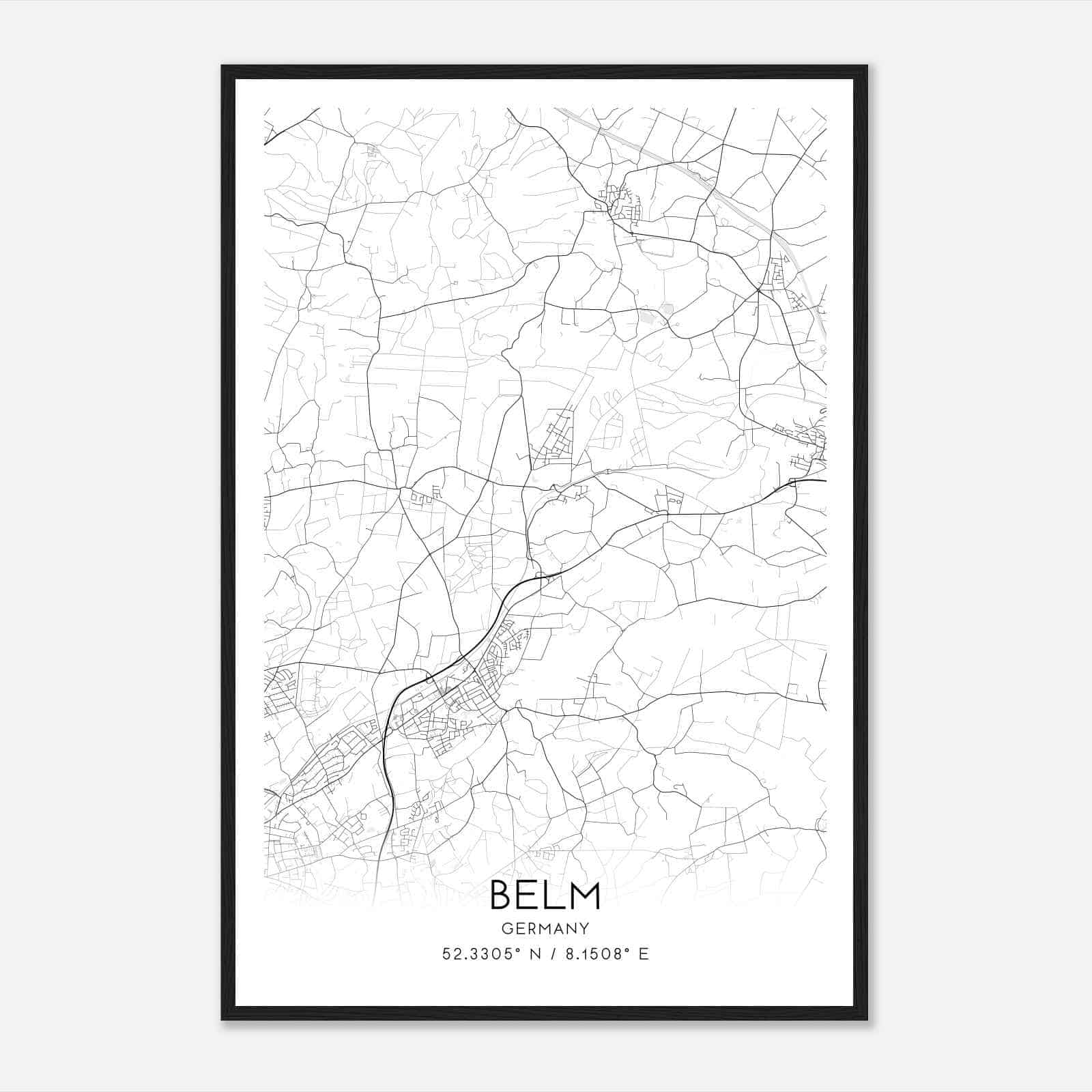 Belm Germany Map Poster, Modern Home Decor Wall Art Print