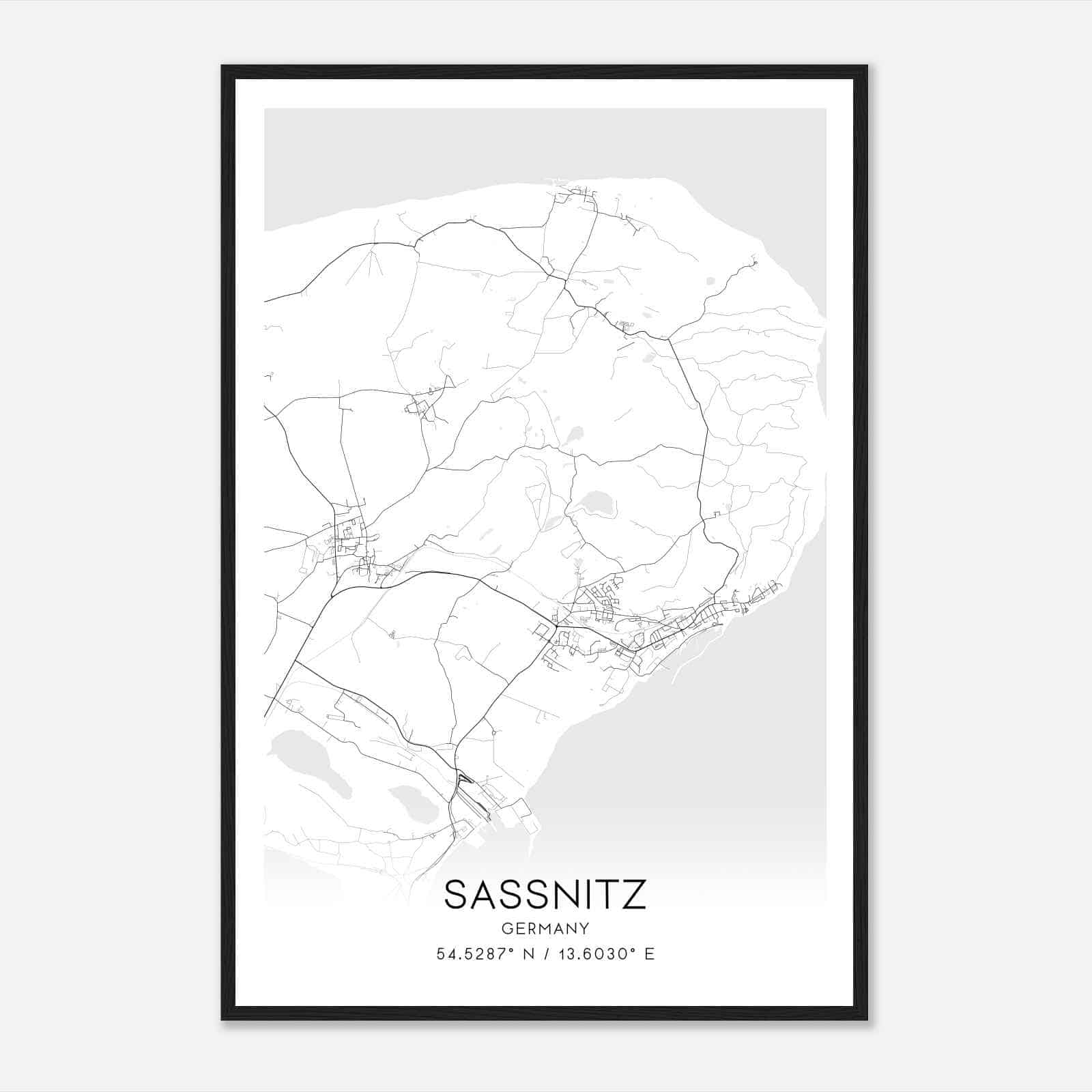 Sassnitz Germany Map Poster, Modern Home Decor Wall Art Print