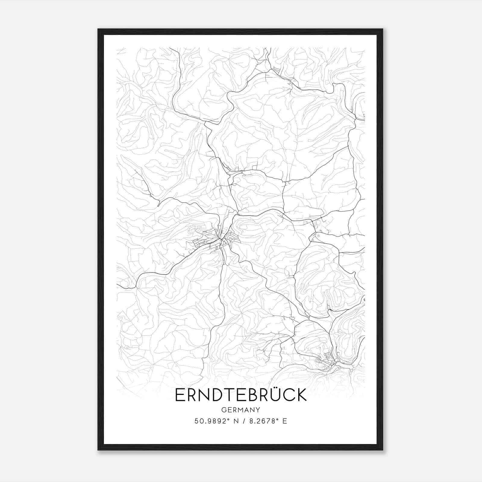 Erndtebruck Germany Map Poster, Modern Home Decor Wall Art Print