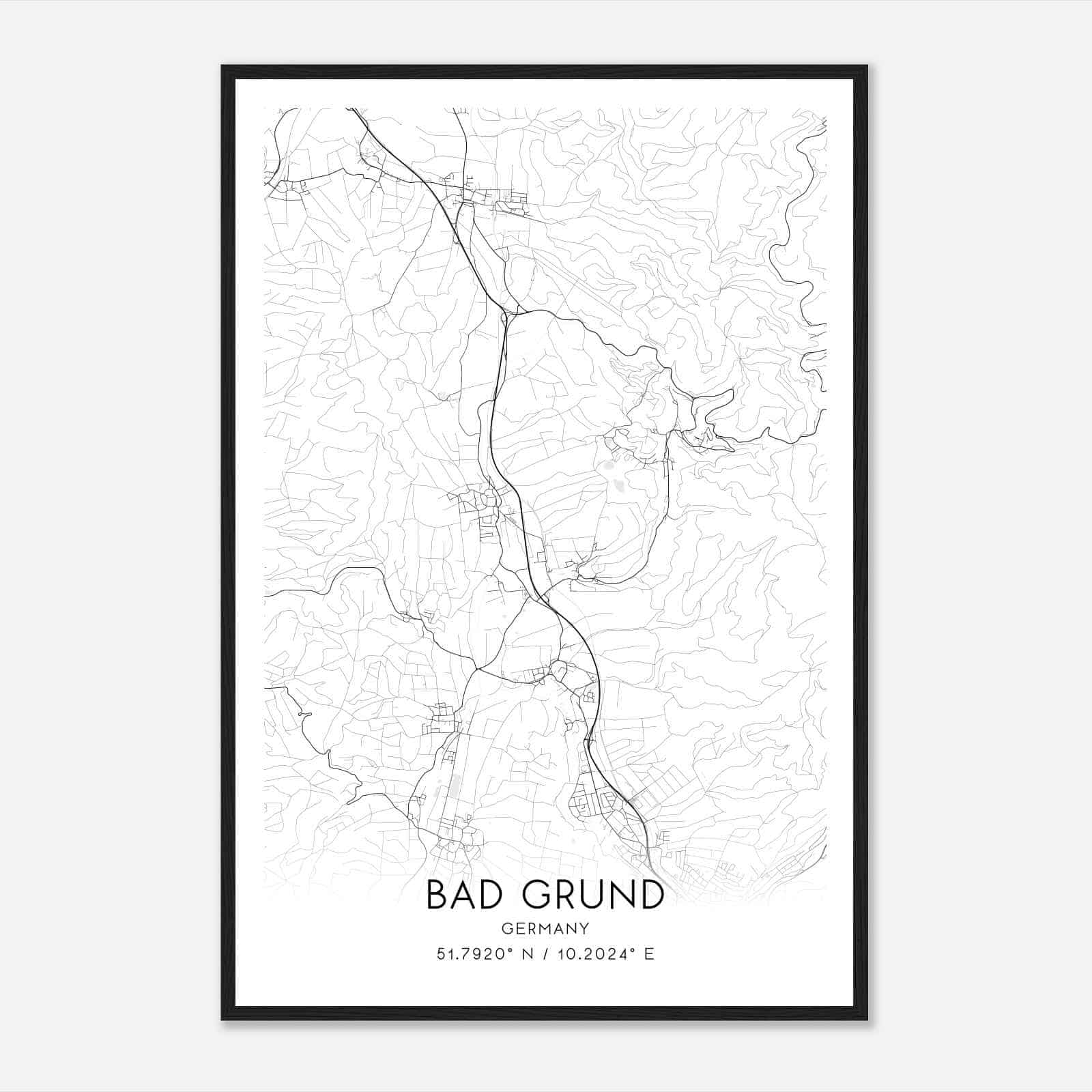 Bad Grund Germany Map Poster, Modern Home Decor Wall Art Print