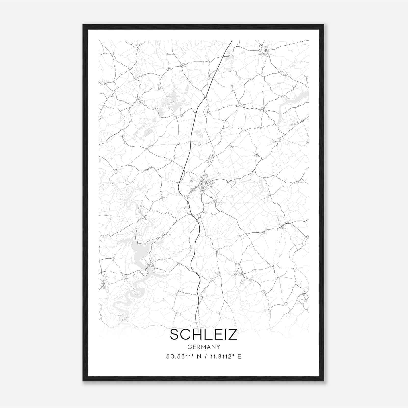 Schleiz Germany Map Poster, Modern Home Decor Wall Art Print