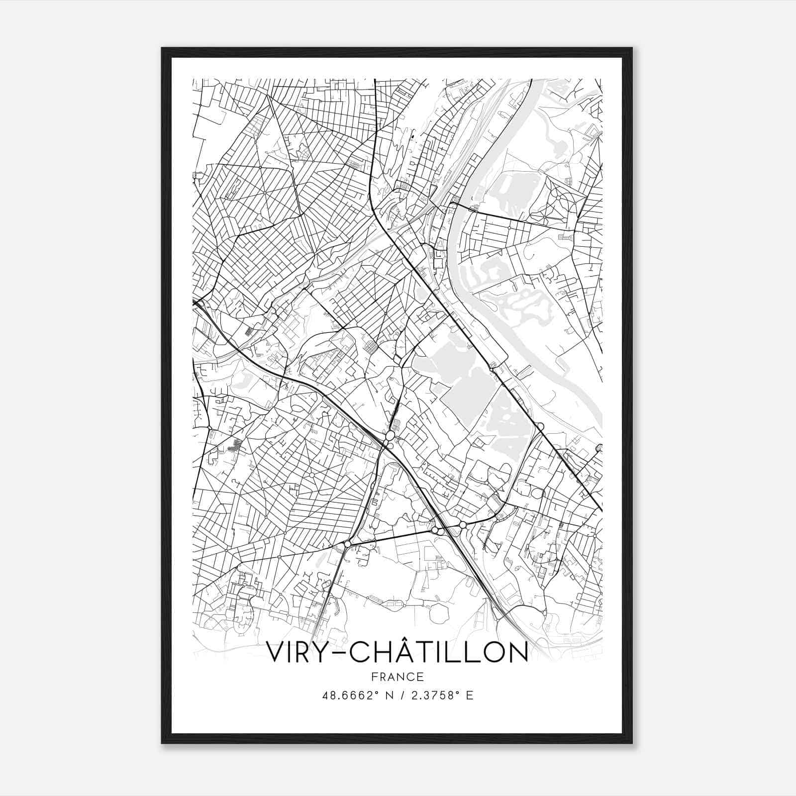 Viry-Chatillon France Map Poster, Modern Home Decor Wall Art Print