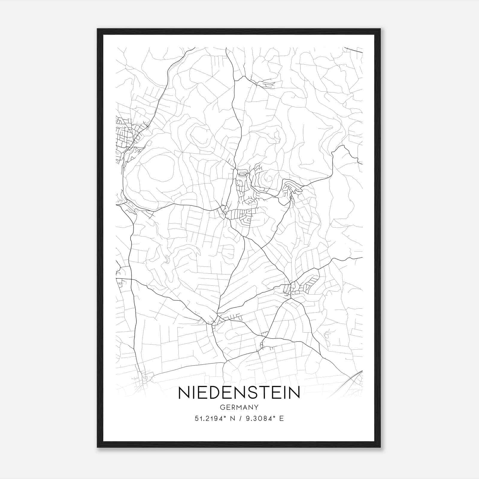 Niedenstein Germany Map Poster, Modern Home Decor Wall Art Print