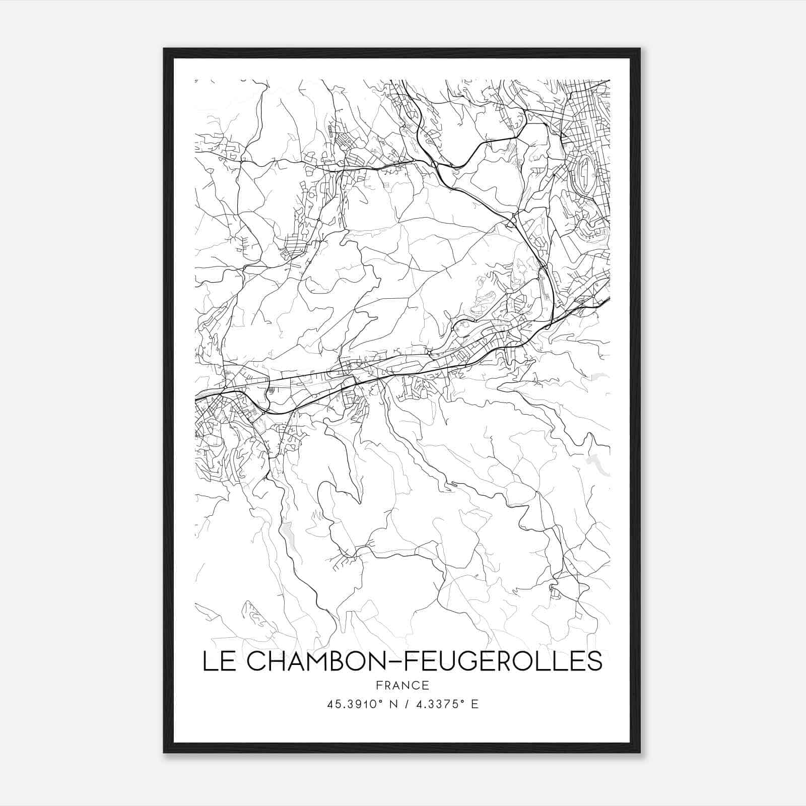 Le Chambon-Feugerolles France Map Poster, Modern Home Decor Wall Art Print