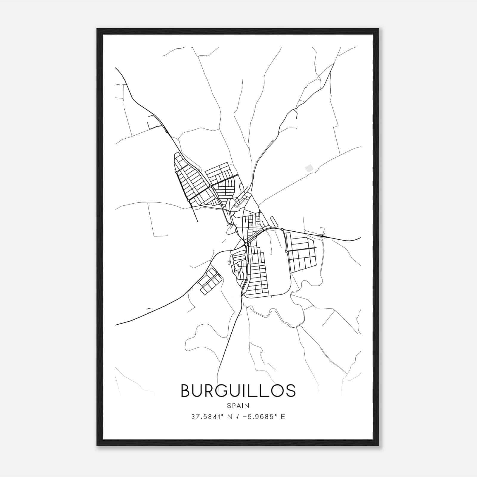 Burguillos Spain Map Poster, Modern Home Decor Wall Art Print