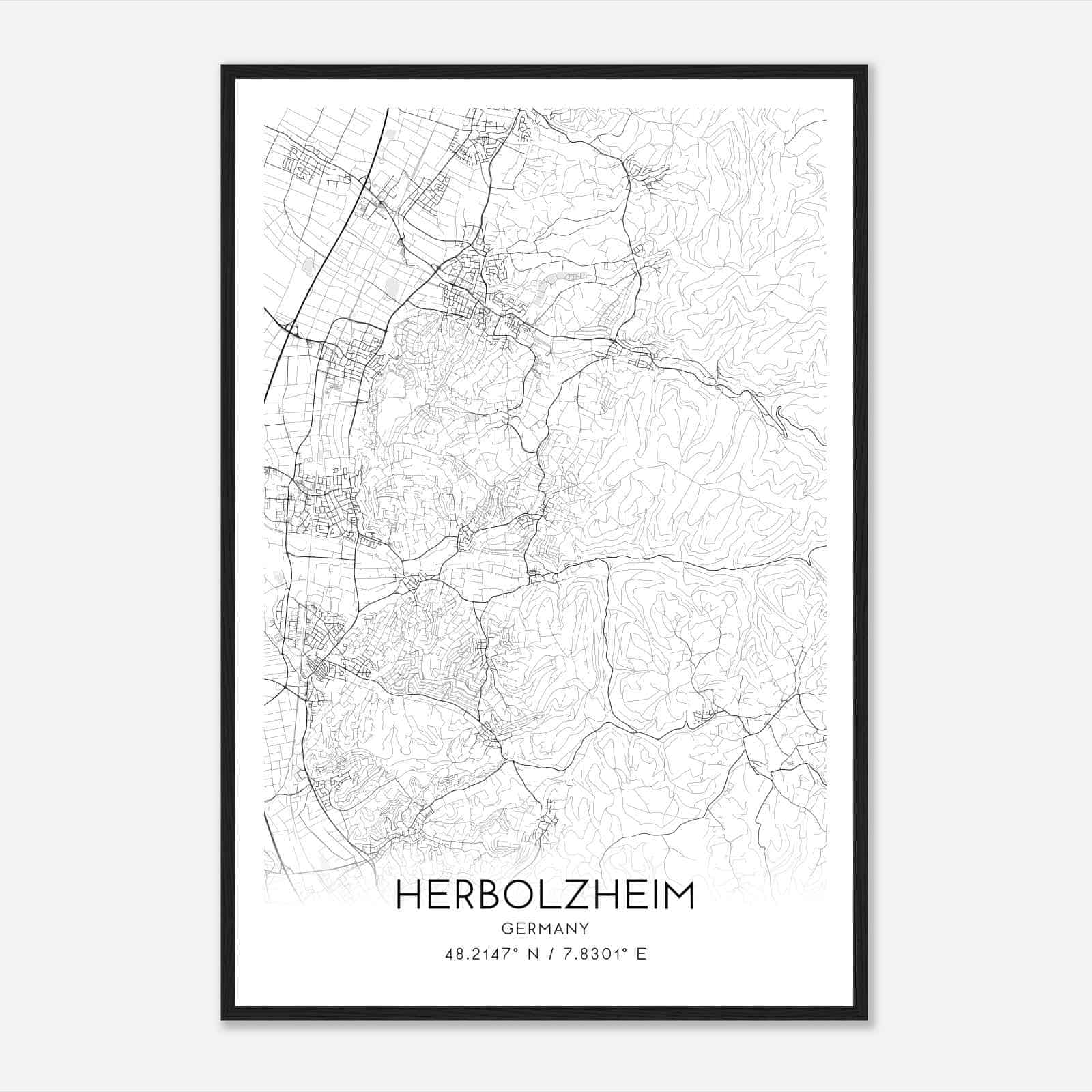 Herbolzheim Germany Map Poster, Modern Home Decor Wall Art Print
