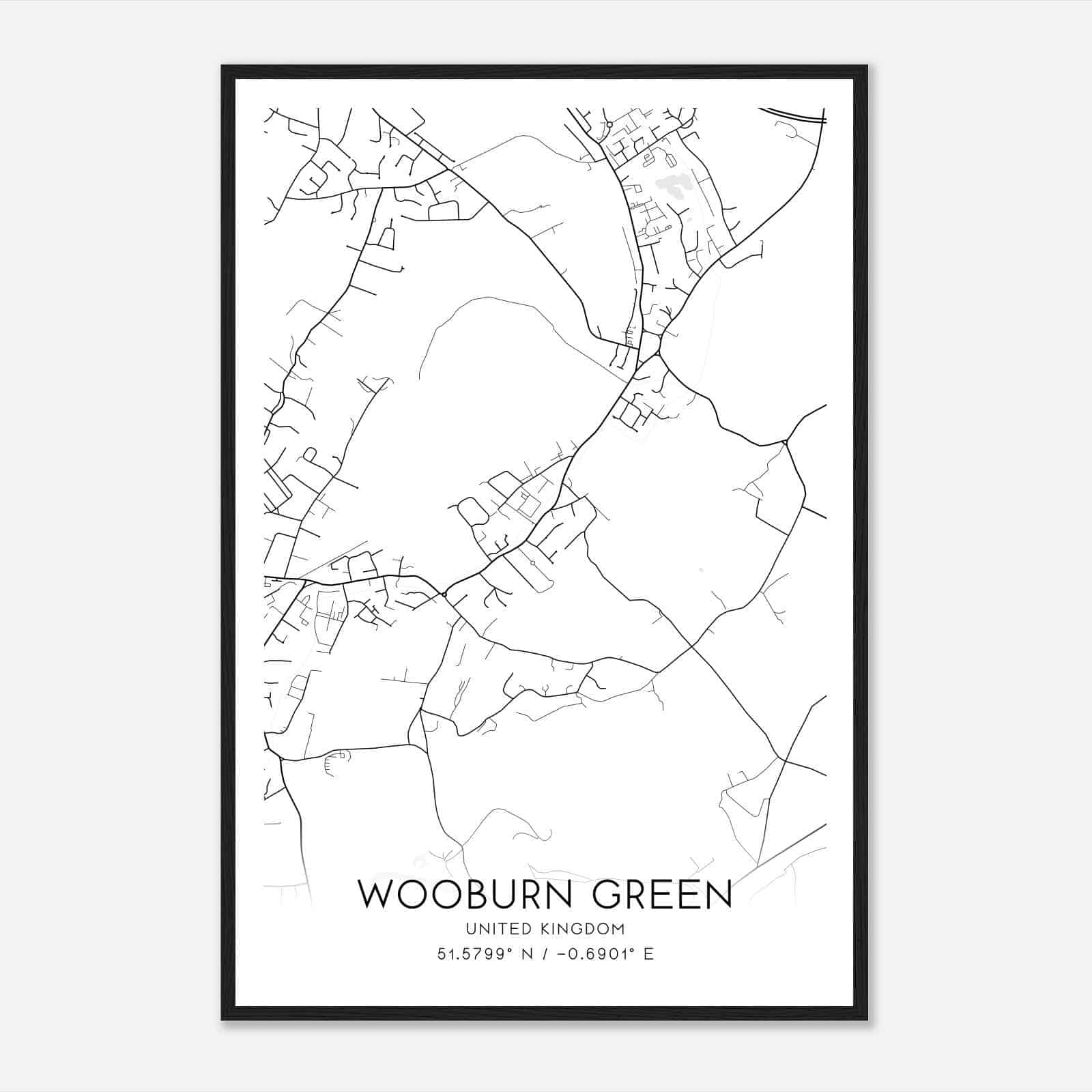 Wooburn United Kingdom Map Poster, Modern Home Decor Wall Art Print