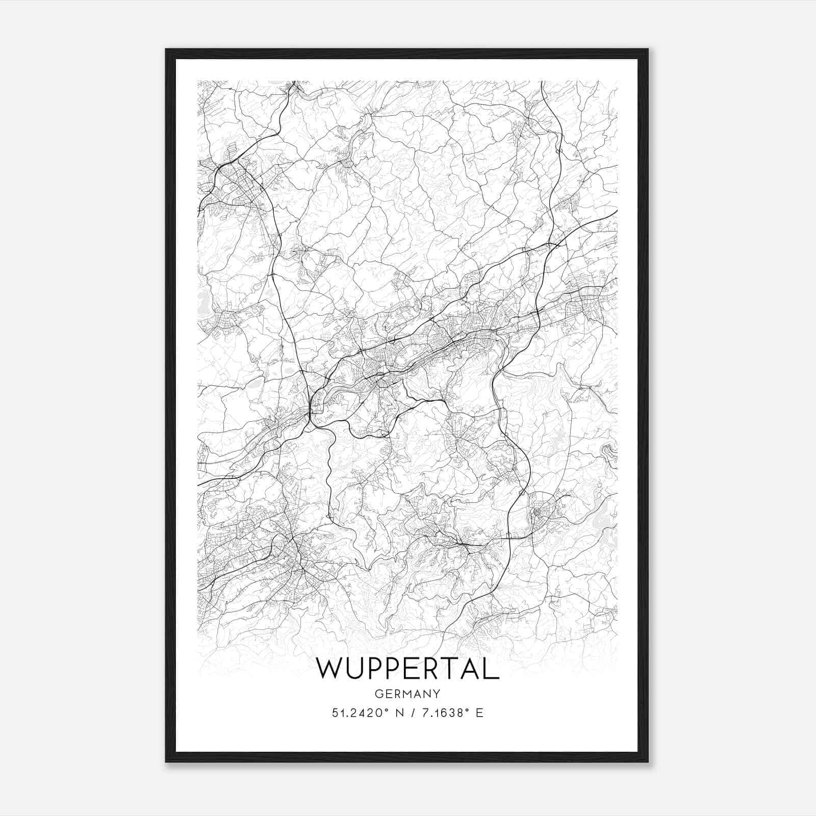 Wuppertal Germany Map Poster, Modern Home Decor Wall Art Print