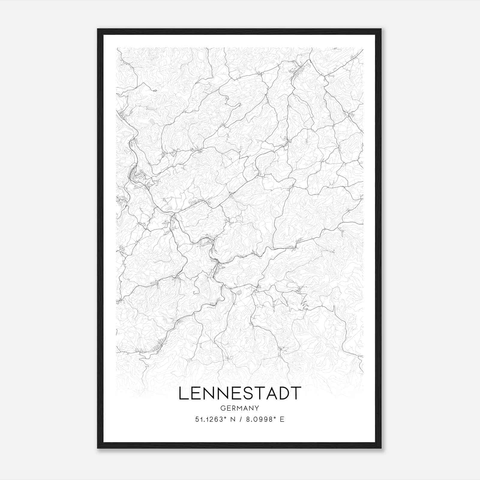 Lennestadt Germany Map Poster, Modern Home Decor Wall Art Print