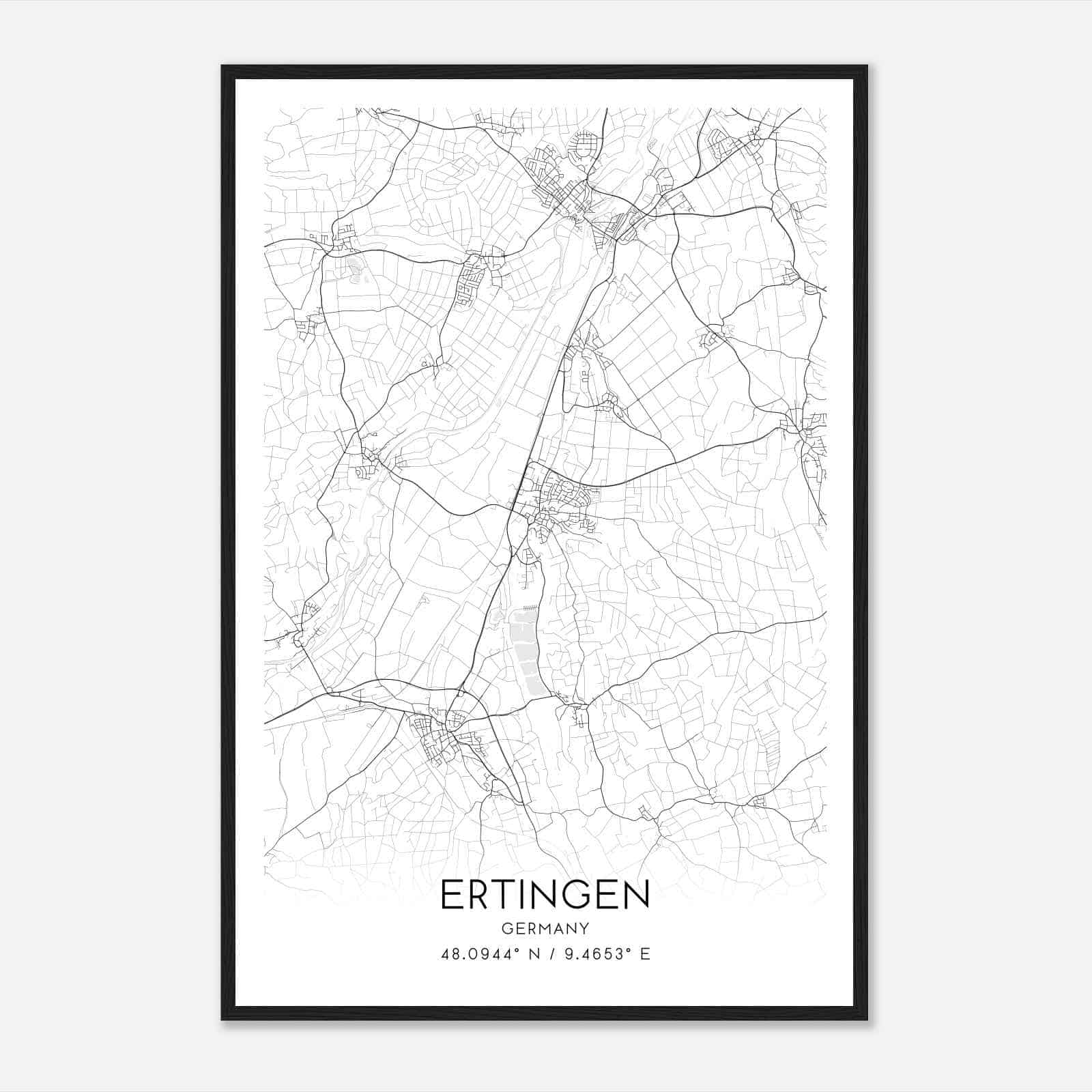 Ertingen Germany Map Poster, Modern Home Decor Wall Art Print