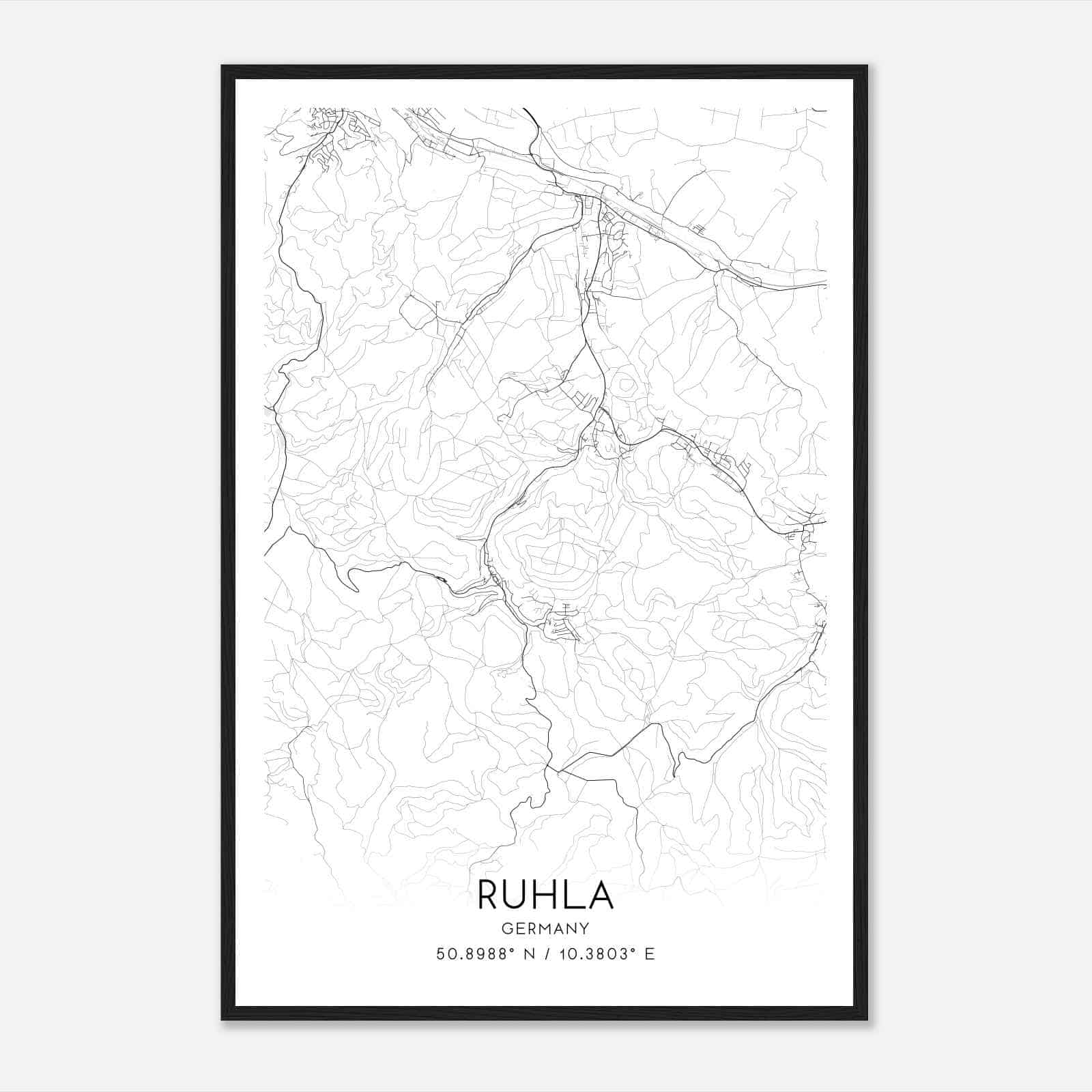 Ruhla Germany Map Poster, Modern Home Decor Wall Art Print
