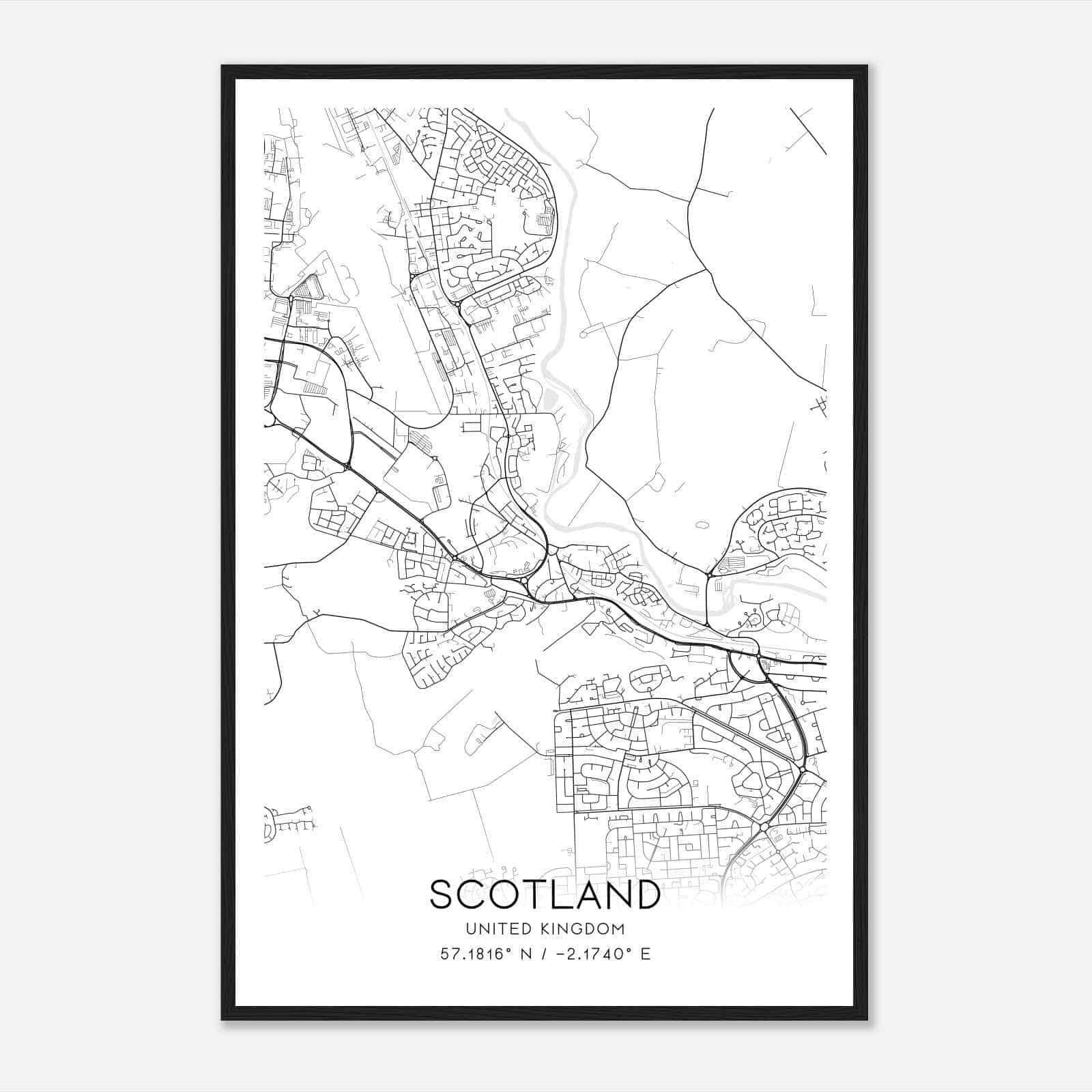 Bucksburn United Kingdom Map Poster, Modern Home Decor Wall Art Print