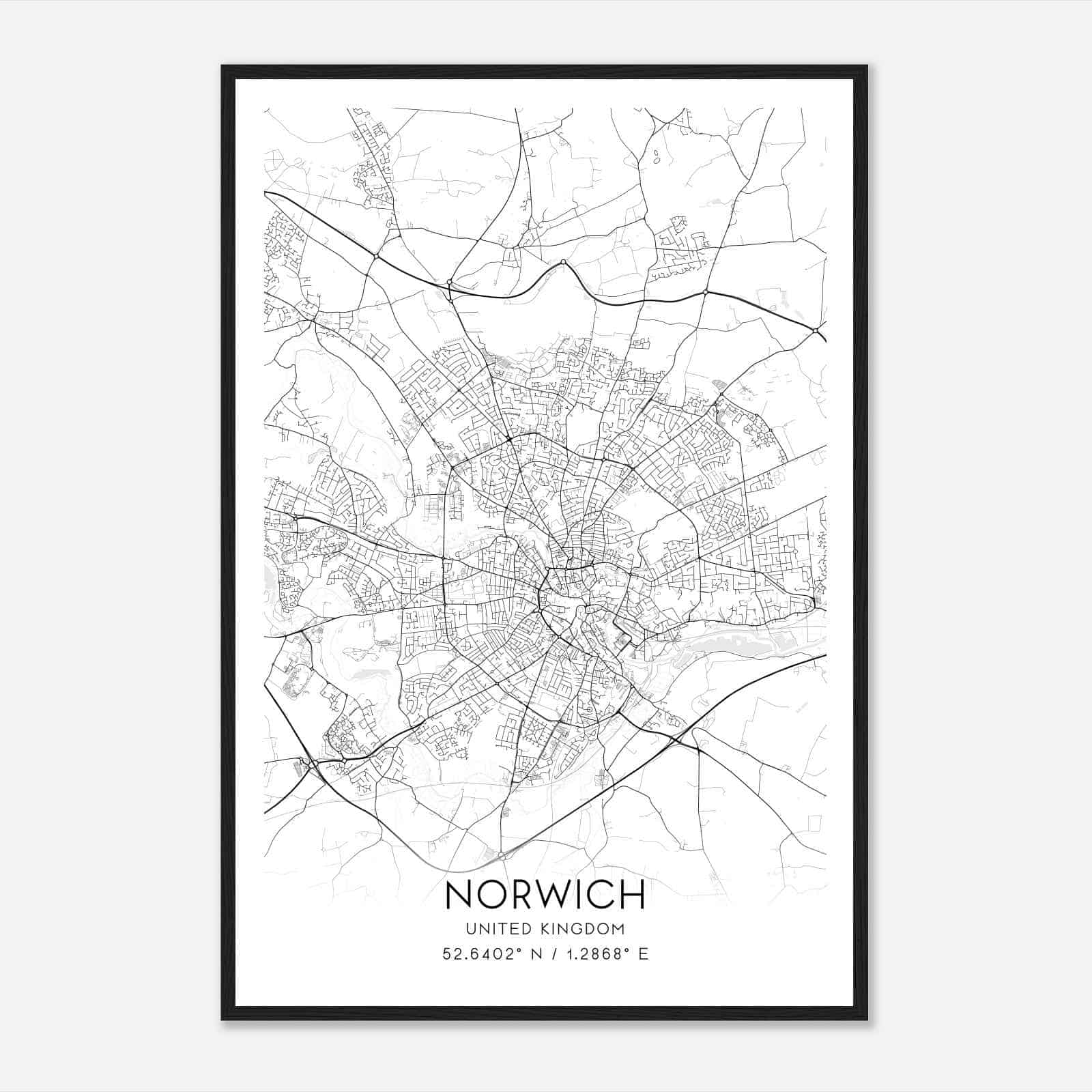Norwich United Kingdom Map Poster, Modern Home Decor Wall Art Print