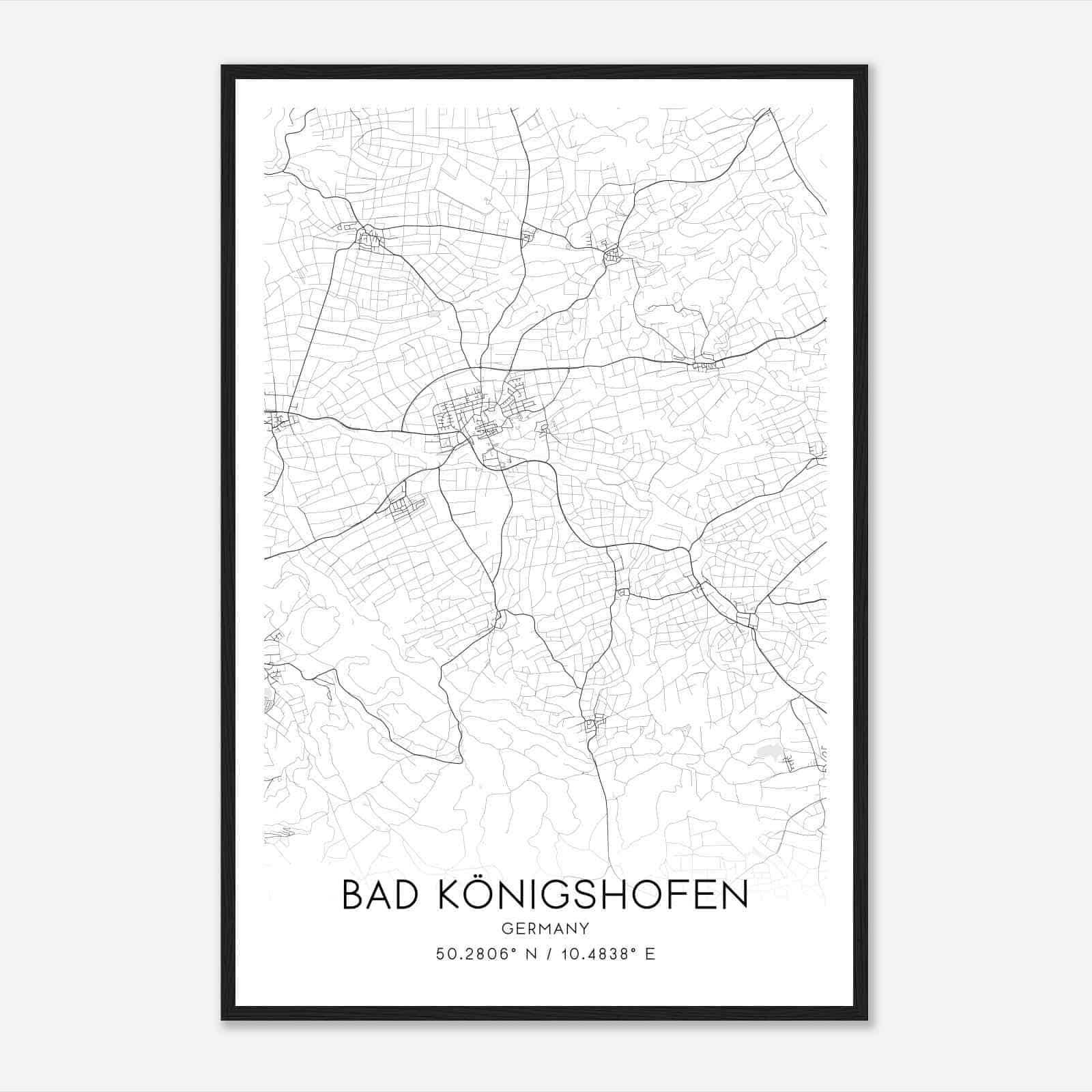 Bad Konigshofen im Grabfeld Germany Map Poster, Modern Home Decor Wall Art Print