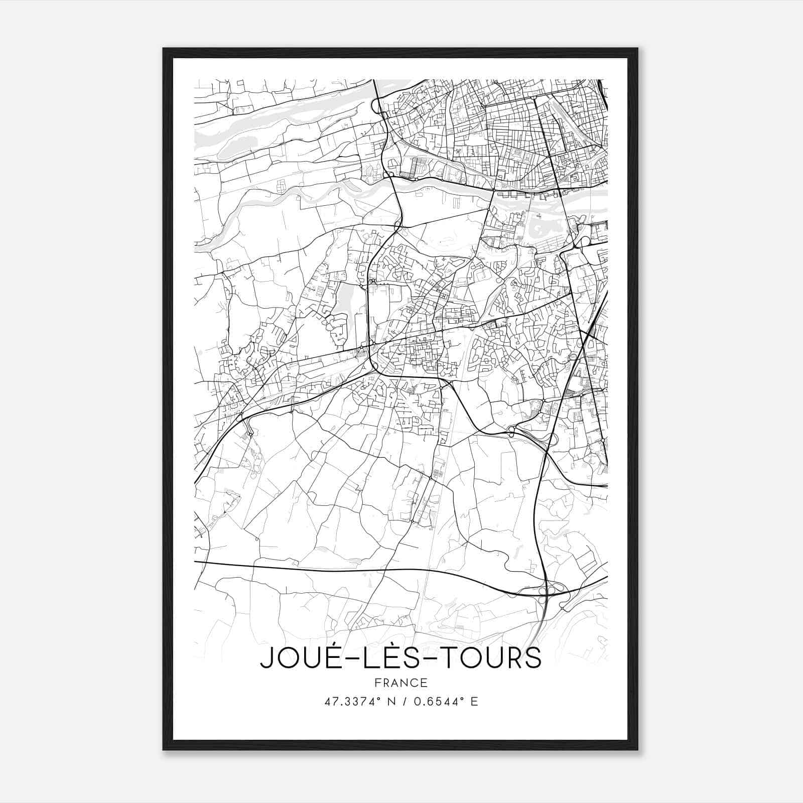 Joue-les-Tours France Map Poster, Modern Home Decor Wall Art Print