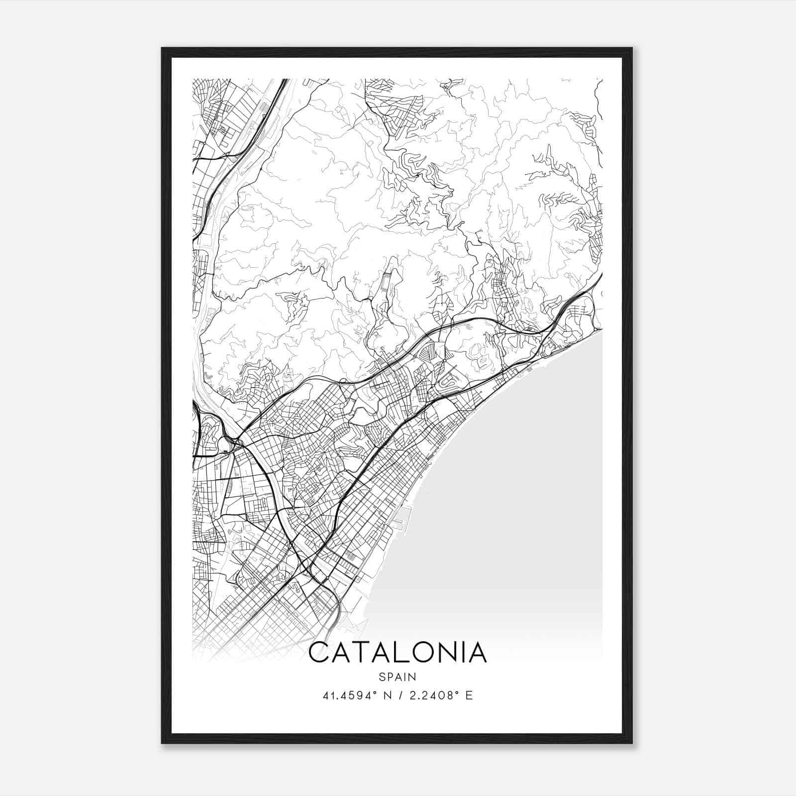 Badalona Spain Map Poster, Modern Home Decor Wall Art Print