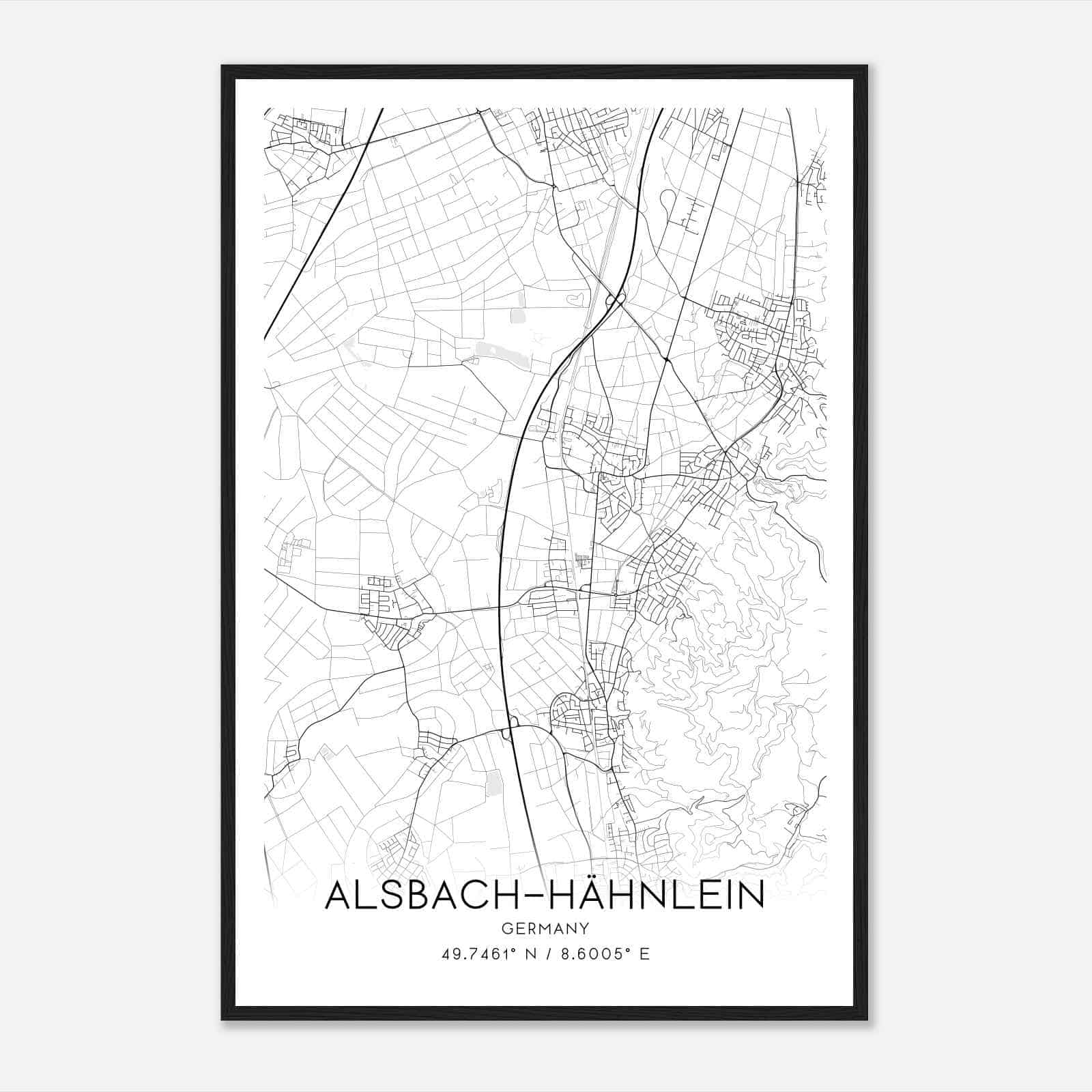 Alsbach-Hahnlein Germany Map Poster, Modern Home Decor Wall Art Print