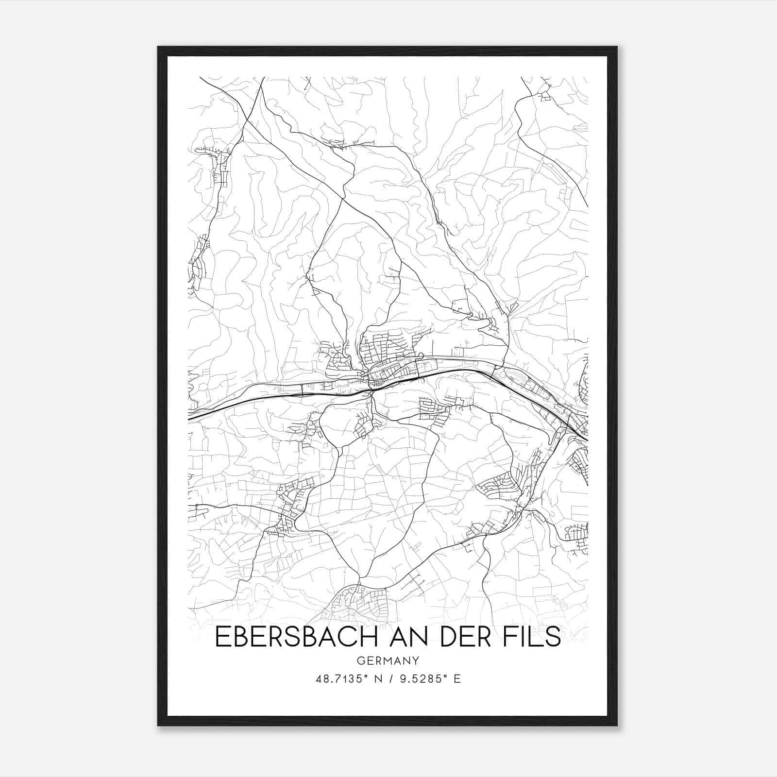 Ebersbach an der Fils Germany Map Poster, Modern Home Decor Wall Art Print