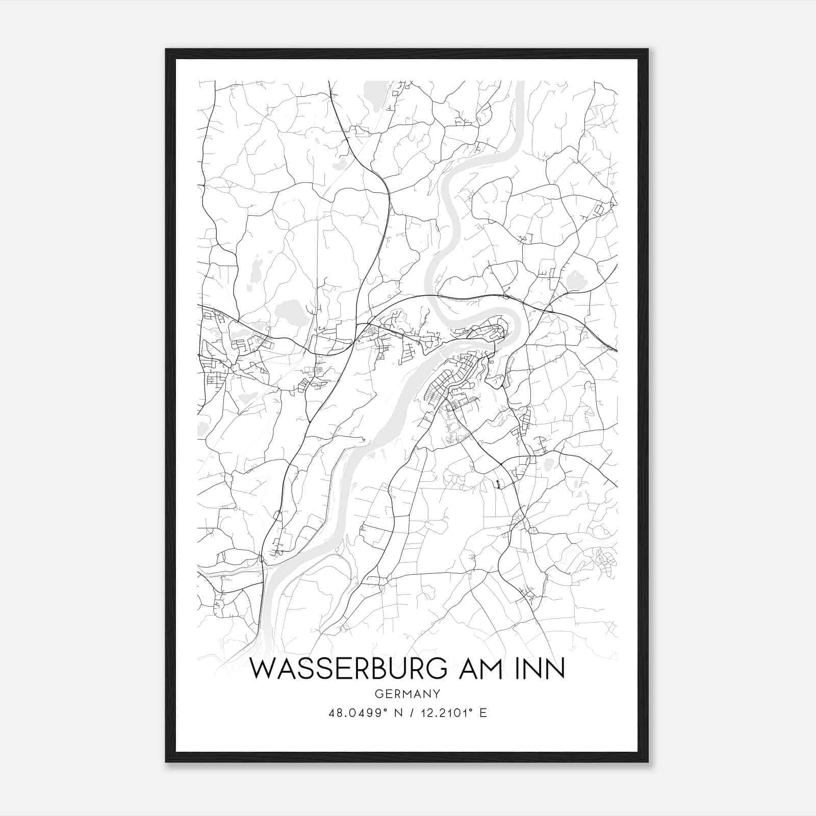 Wasserburg am Inn Germany Map Poster, Modern Home Decor Wall Art Print