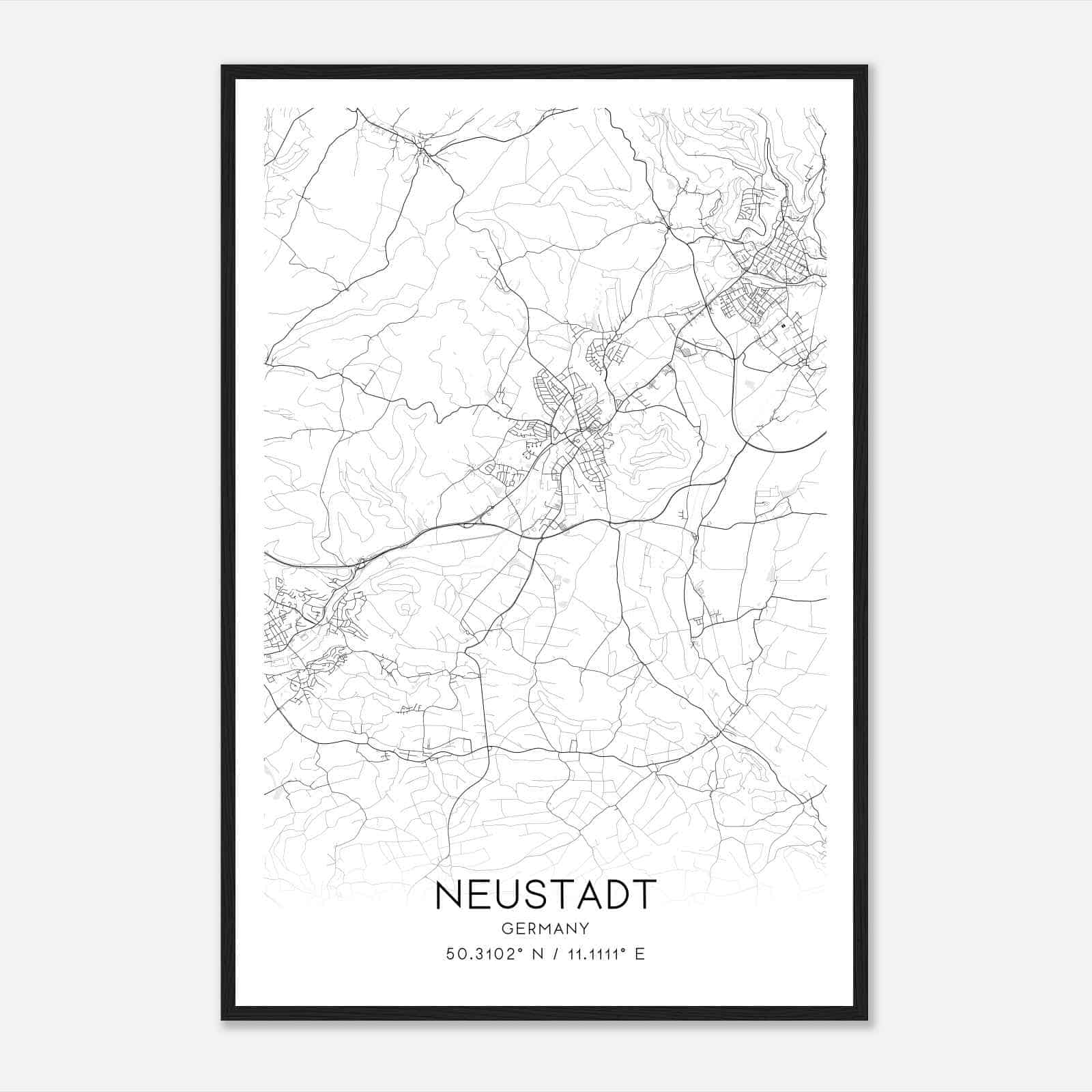 Neustadt bei Coburg Germany Map Poster, Modern Home Decor Wall Art Print