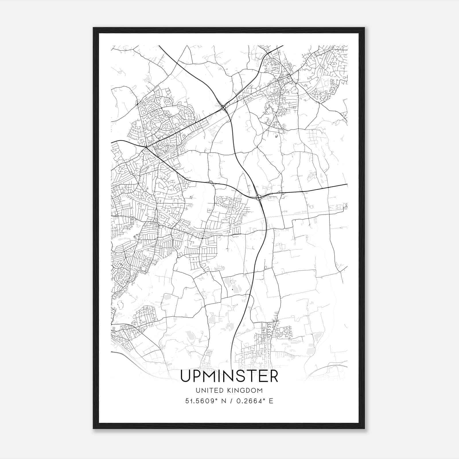 Upminster United Kingdom Map Poster, Modern Home Decor Wall Art Print