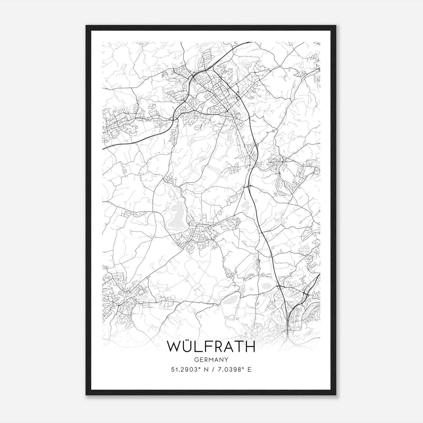 Wulfrath Germany Map Poster, Modern Home Decor Wall Art Print