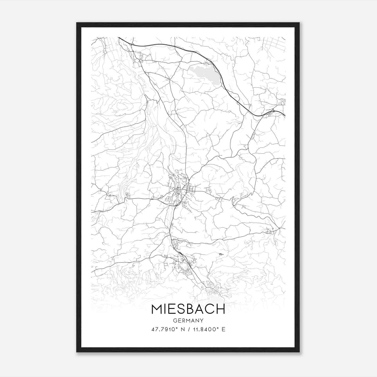 Miesbach Germany Map Poster, Modern Home Decor Wall Art Print