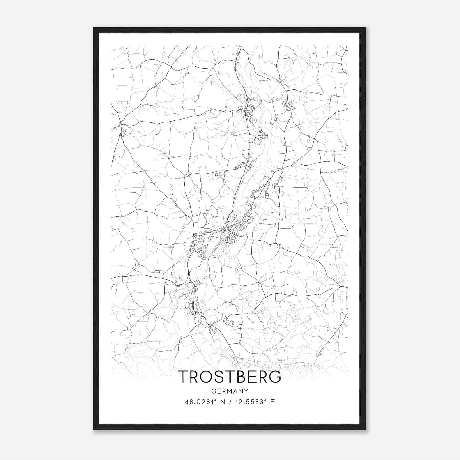 Trostberg an der Alz Germany Map Poster, Modern Home Decor Wall Art Print