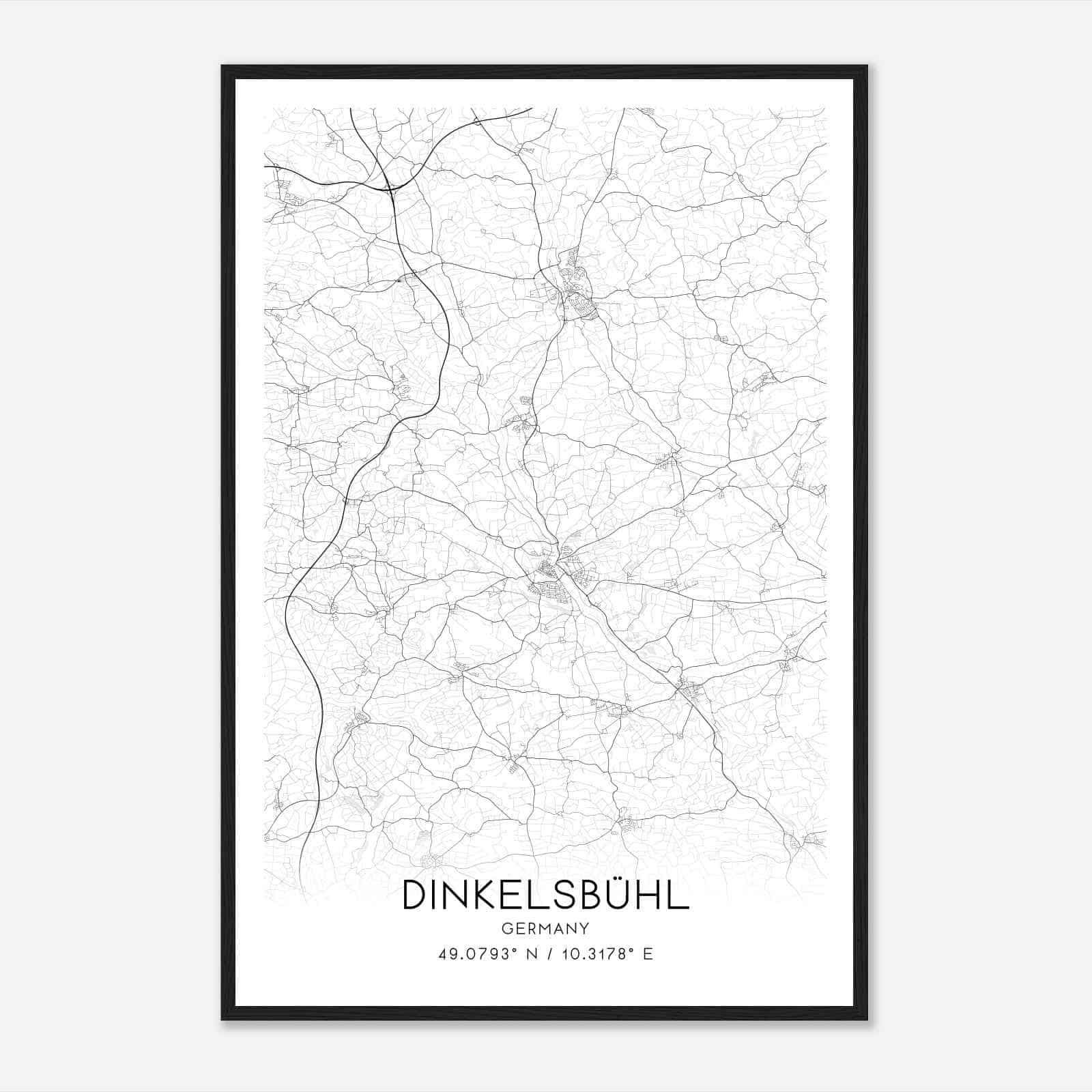 Dinkelsbuhl Germany Map Poster, Modern Home Decor Wall Art Print