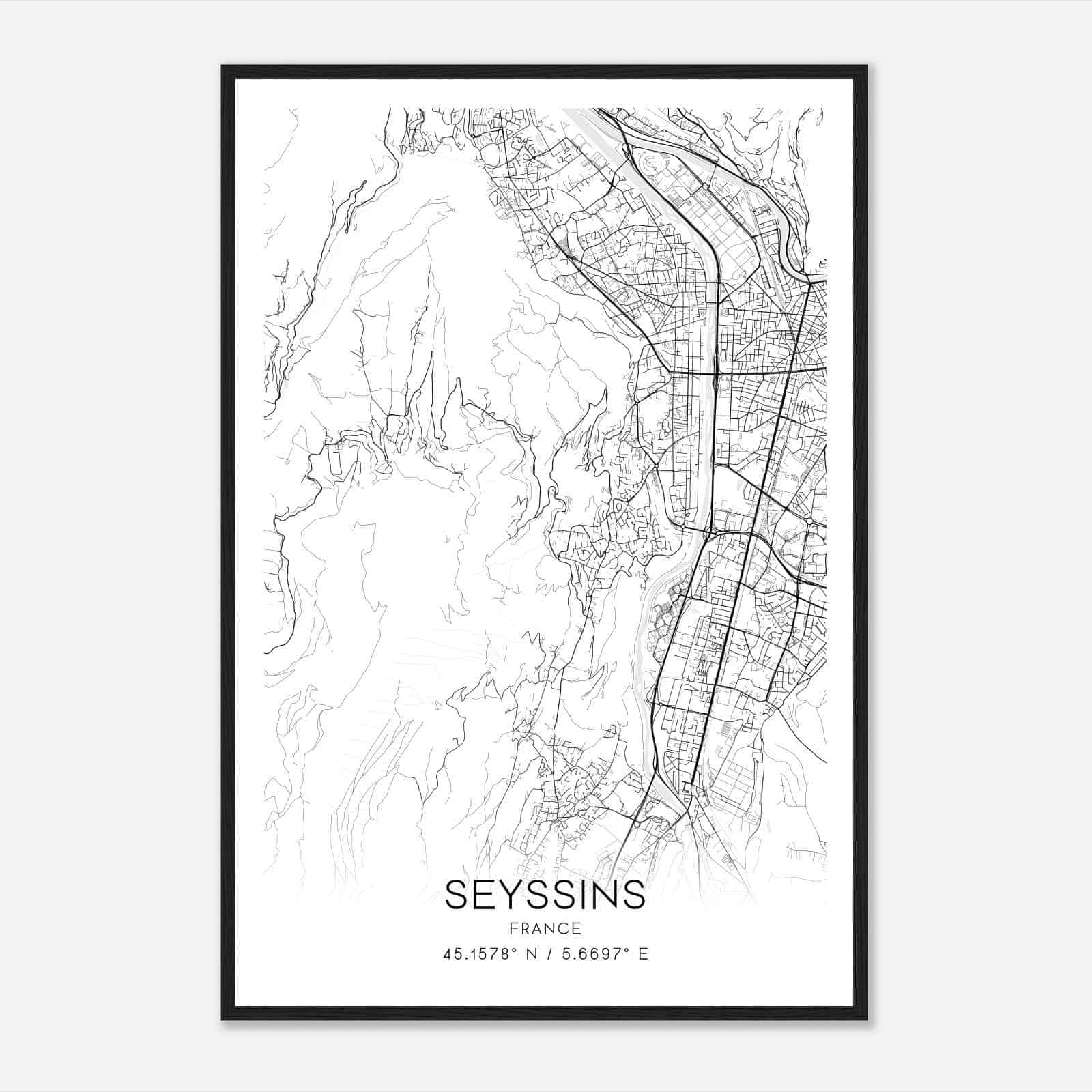 Seyssins France Map Poster, Modern Home Decor Wall Art Print